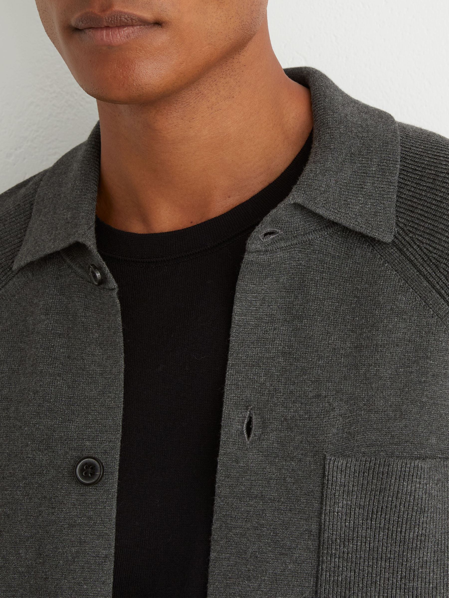 Rib-Knit Detail Button-Through Cardigan in Charcoal Grey - Image 4 of 6