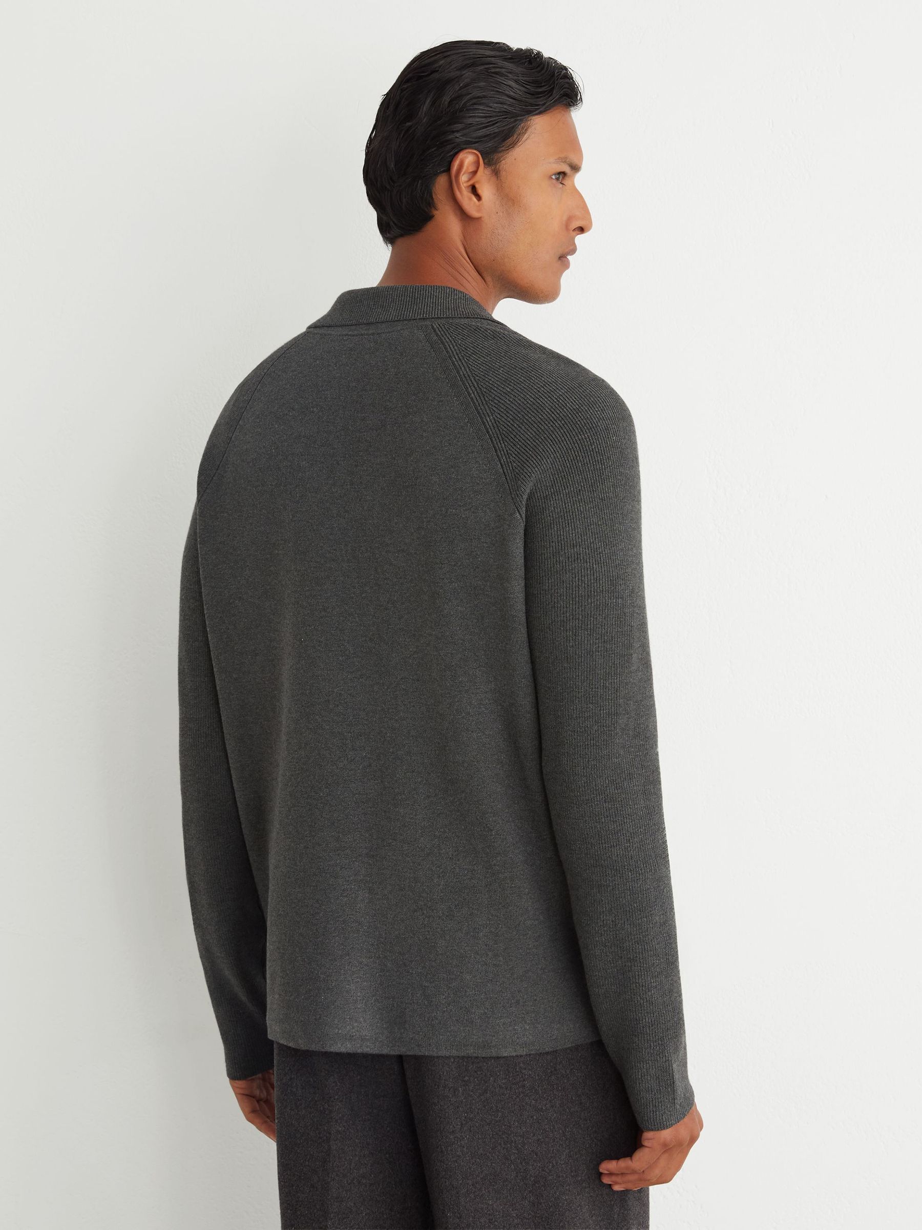 Rib-Knit Detail Button-Through Cardigan in Charcoal Grey - Image 5 of 6