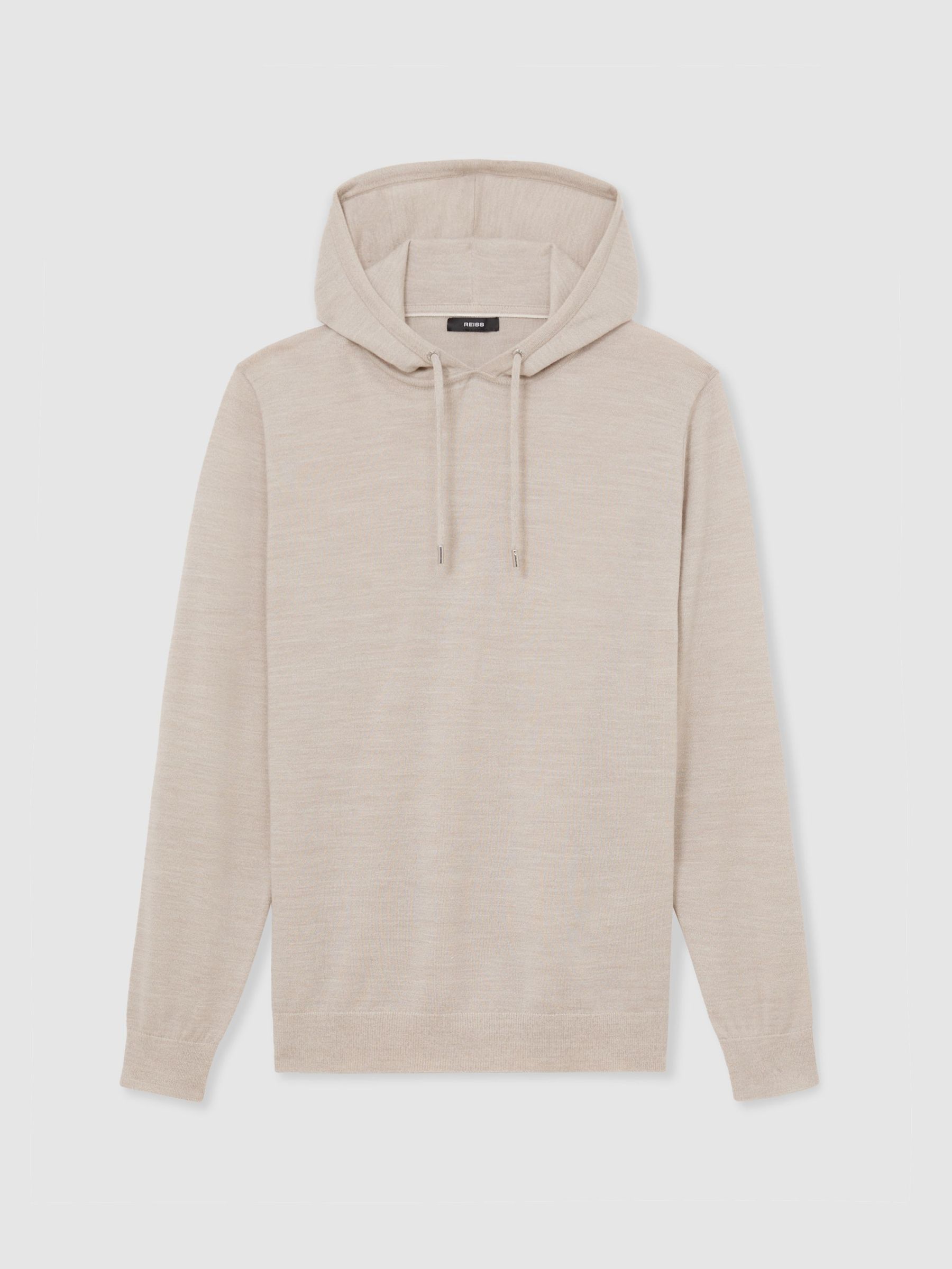 Merino Wool Drawstring Hoodie in Stone Mouline - Image 2 of 6