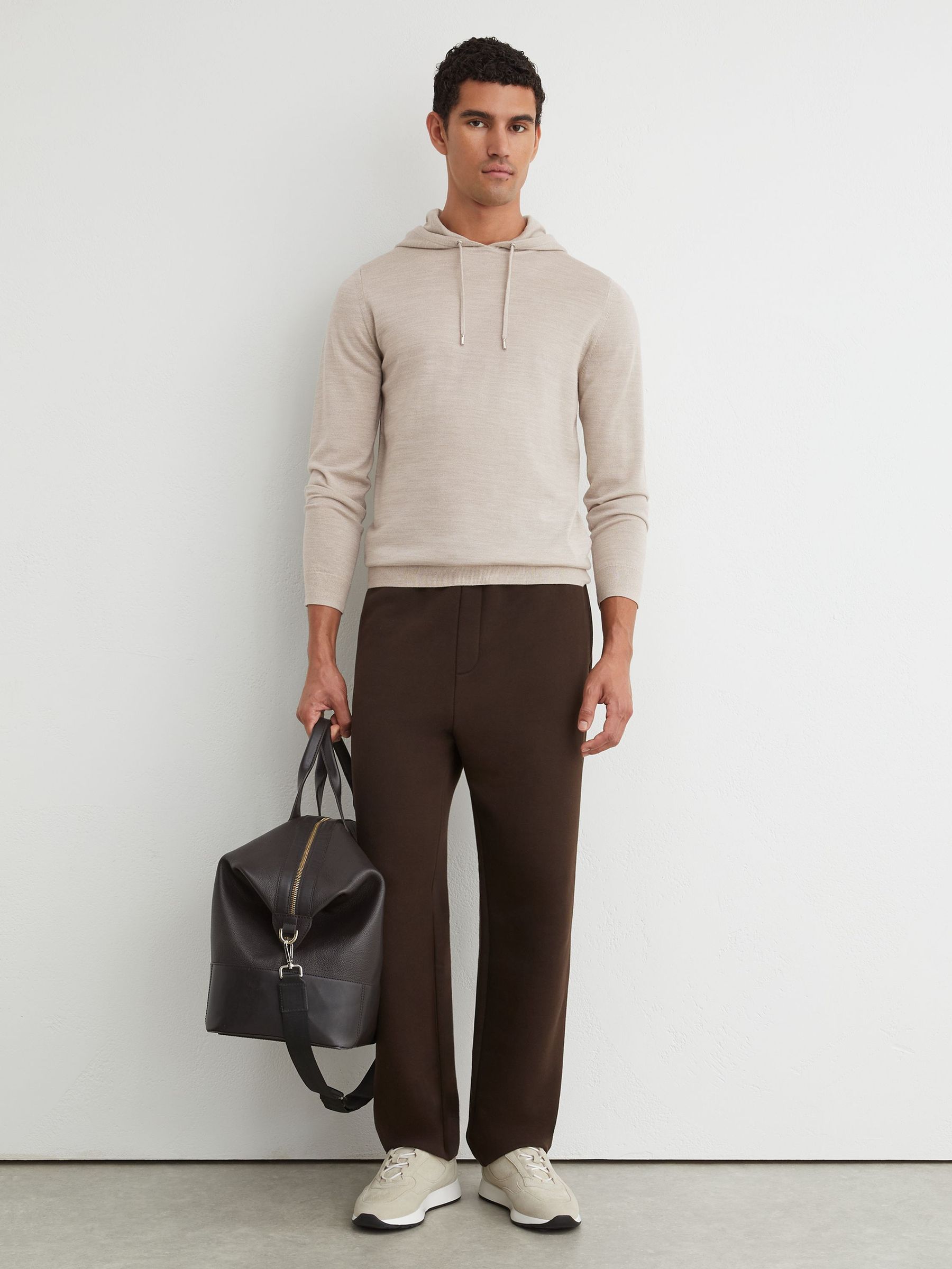 Merino Wool Drawstring Hoodie in Stone Mouline - Image 3 of 6