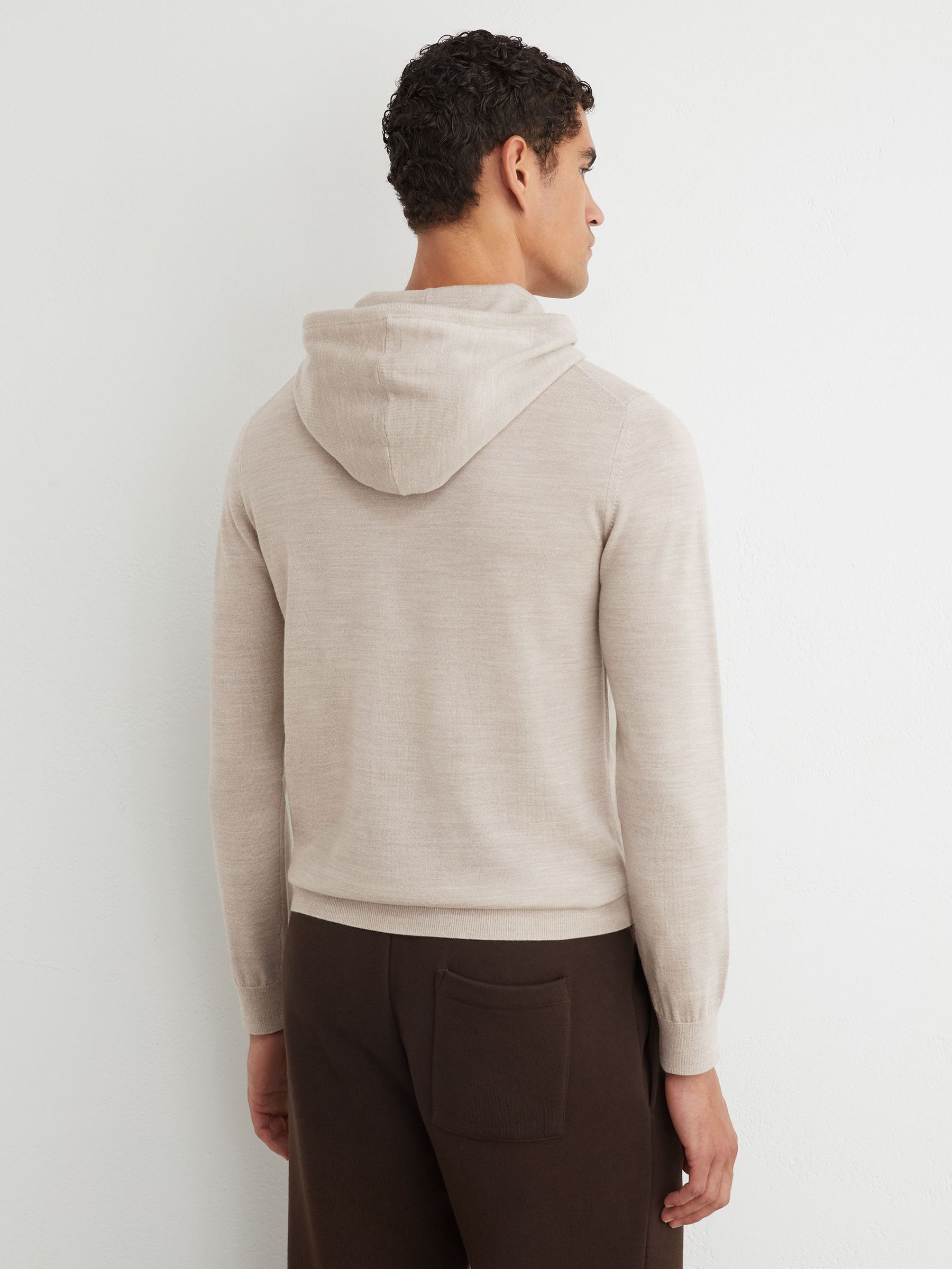 Merino Wool Drawstring Hoodie in Stone Mouline - Image 5 of 6