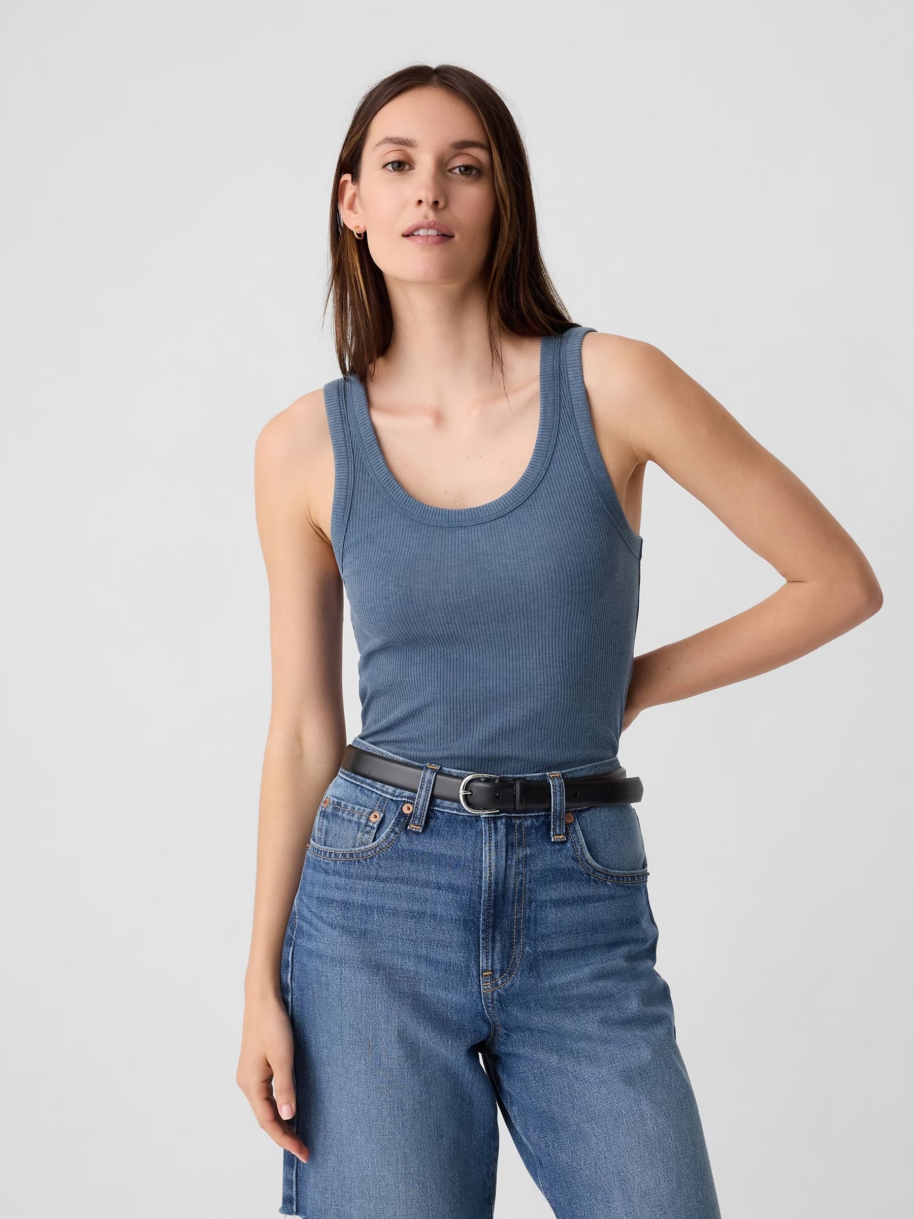 Blue Soft Ribbed Sleeveless Vest Top - Image 1 of 5