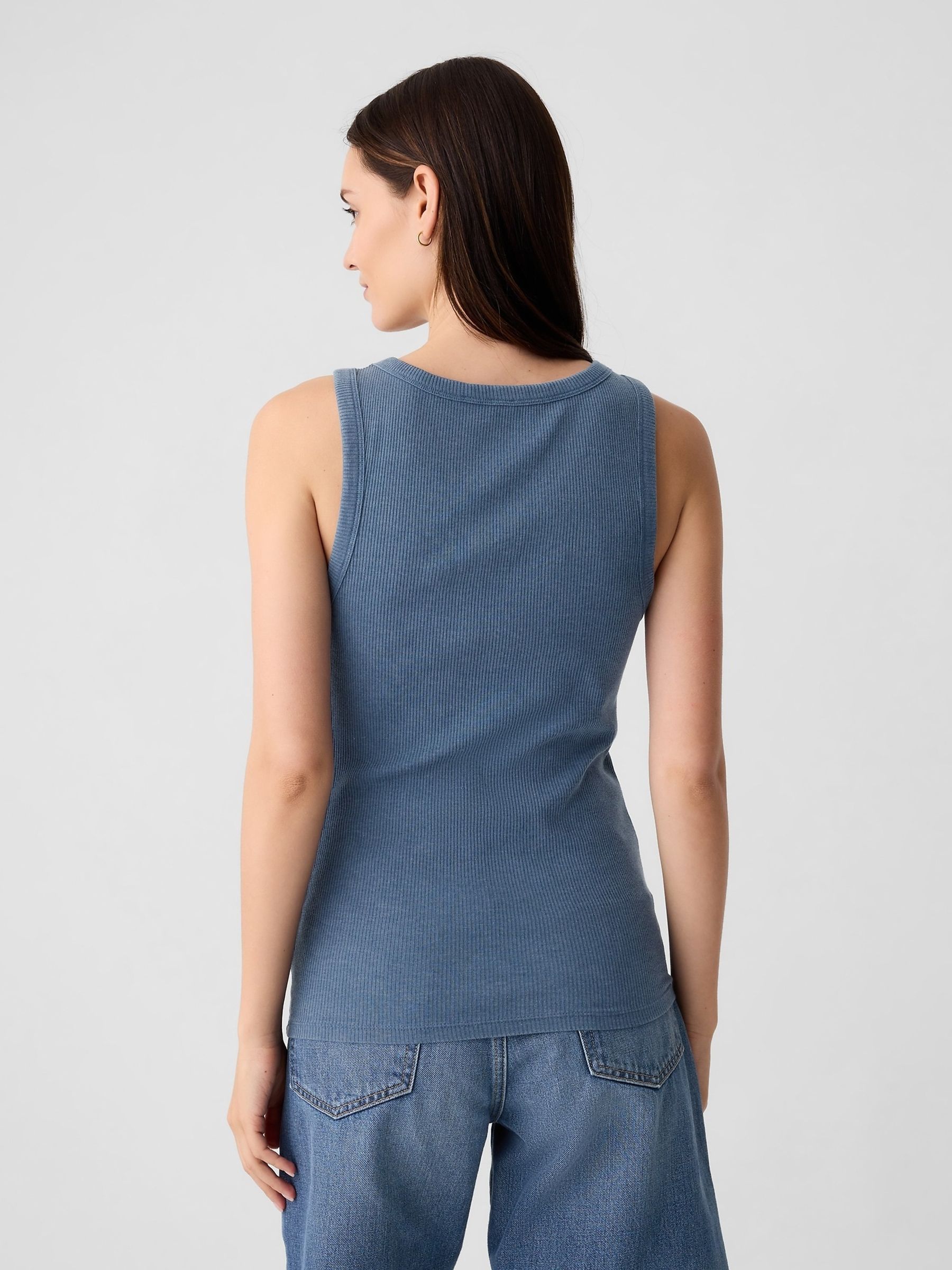 Blue Soft Ribbed Sleeveless Vest Top - Image 2 of 5