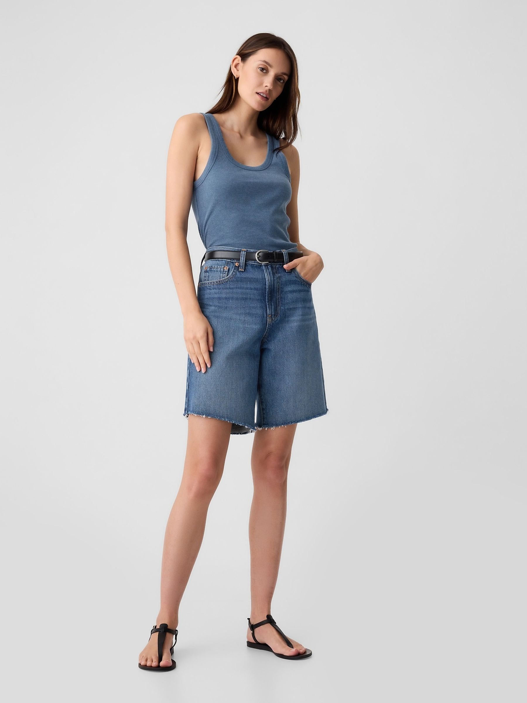 Blue Soft Ribbed Sleeveless Vest Top - Image 3 of 5