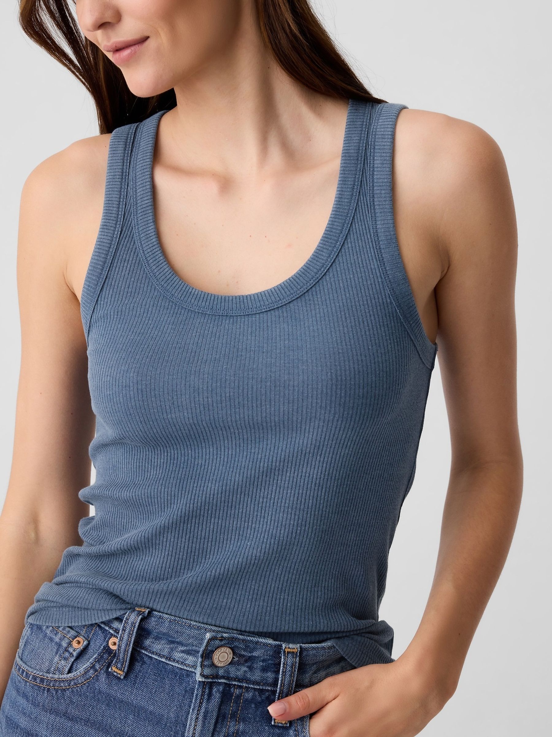 Blue Soft Ribbed Sleeveless Vest Top - Image 4 of 5