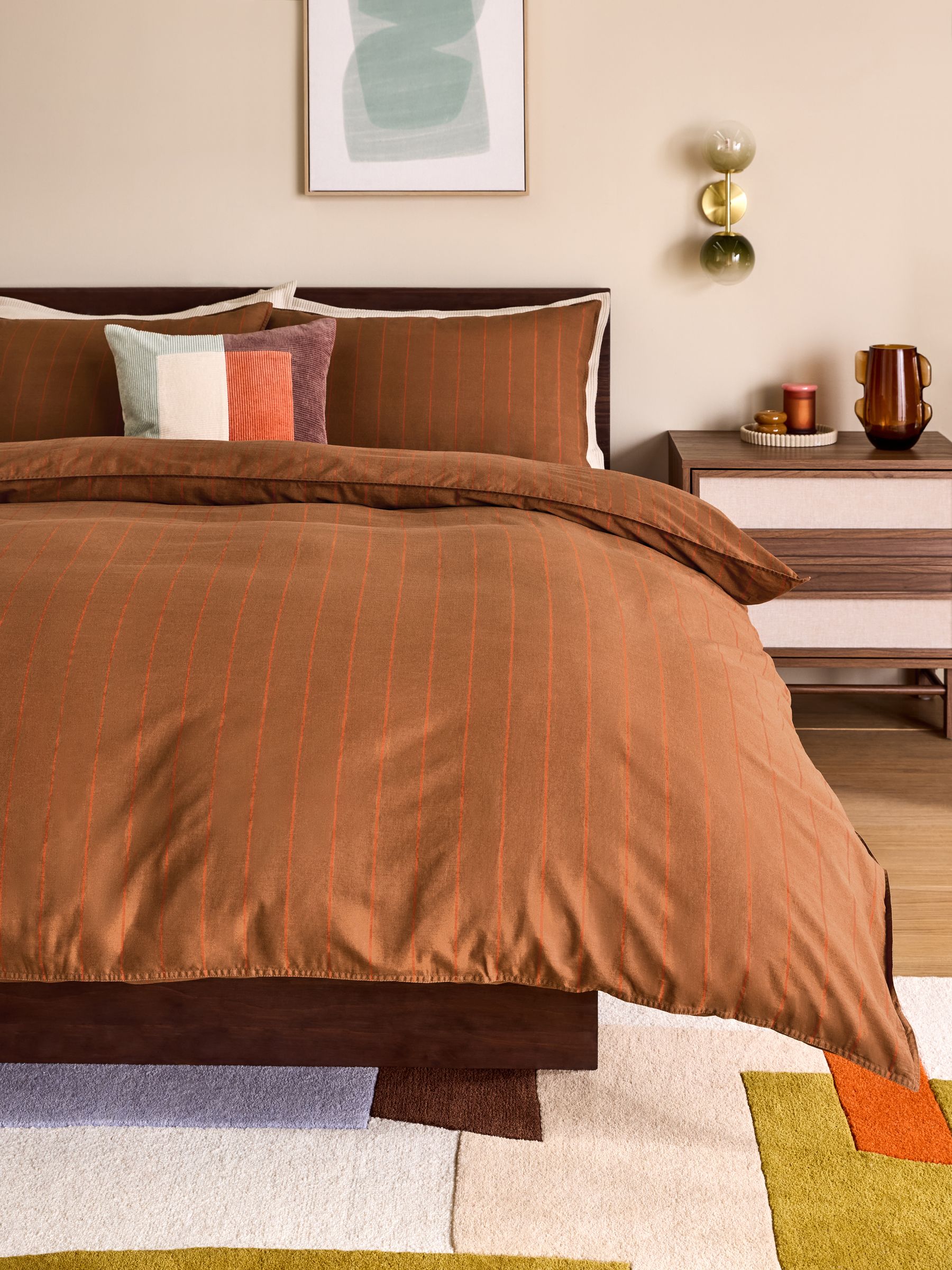 Kyria Fine Stripe 100% Washed Cotton Bedset in Caramel Brown - Image 2 of 5