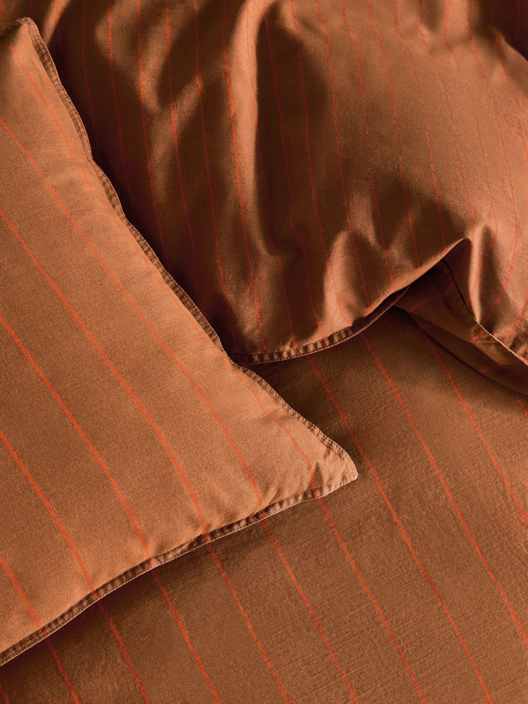 Kyria Fine Stripe 100% Washed Cotton Bedset in Caramel Brown - Image 3 of 5