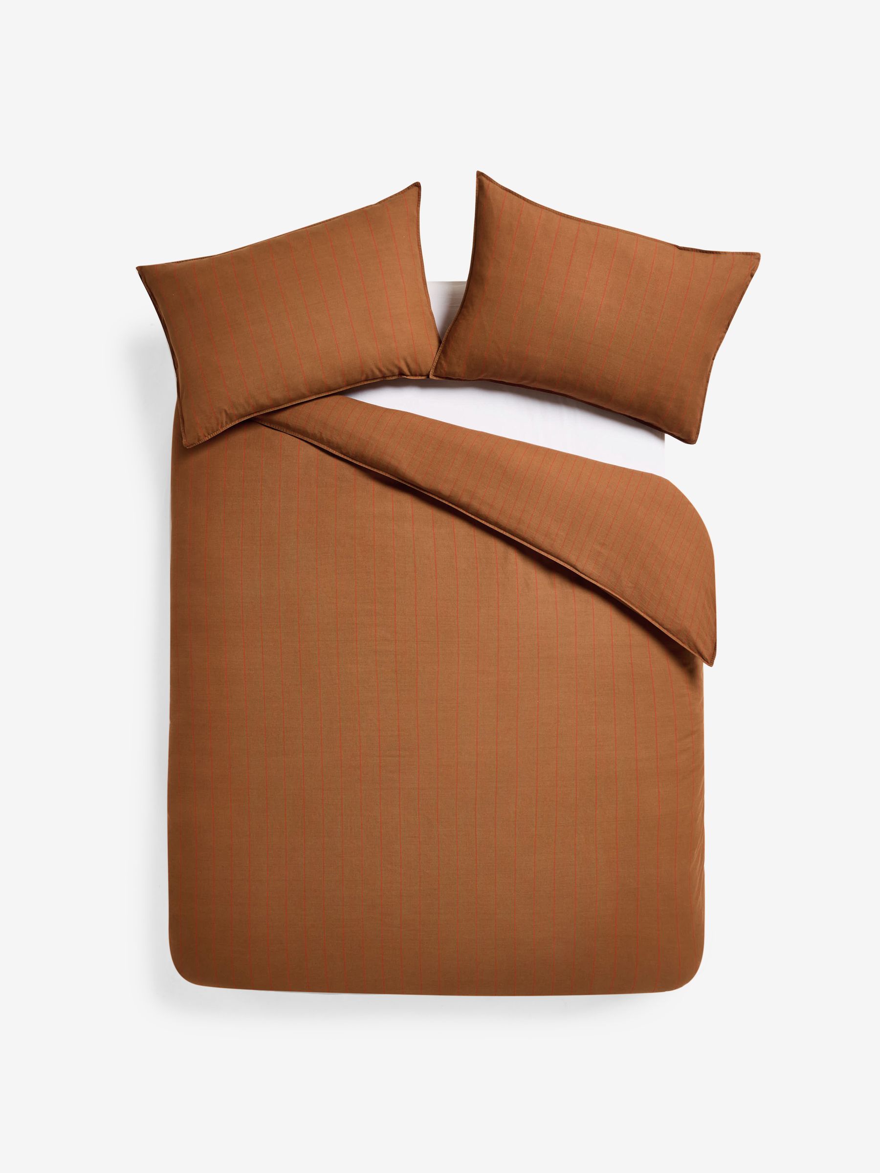 Kyria Fine Stripe 100% Washed Cotton Bedset in Caramel Brown - Image 5 of 5