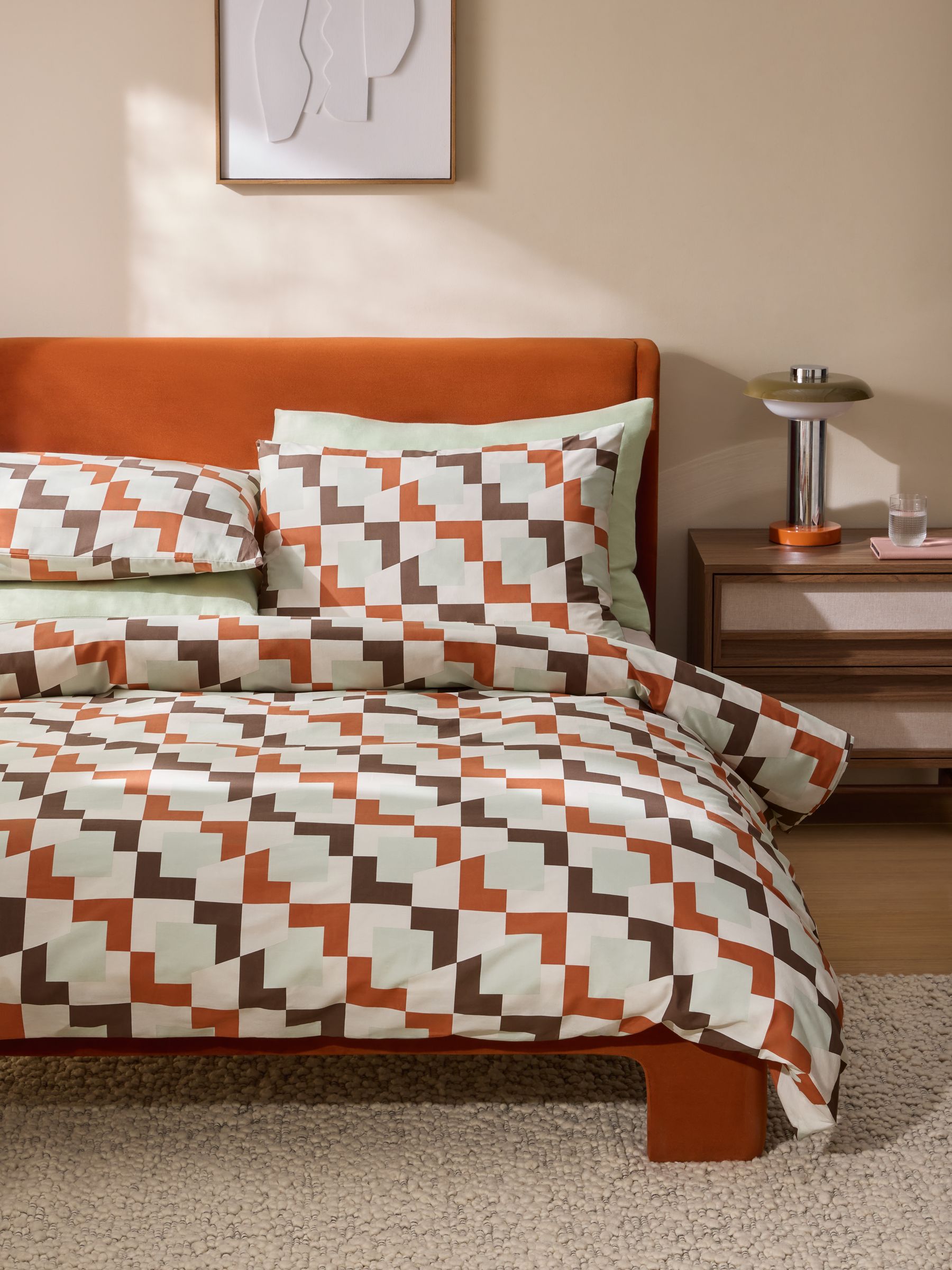 Romilly Geo 180 Thread Count Bed Set in Rust Brown - Image 1 of 4 Romilly Geo 180 Thread Count Bed Set in Rust Brown - Image 1 of 4