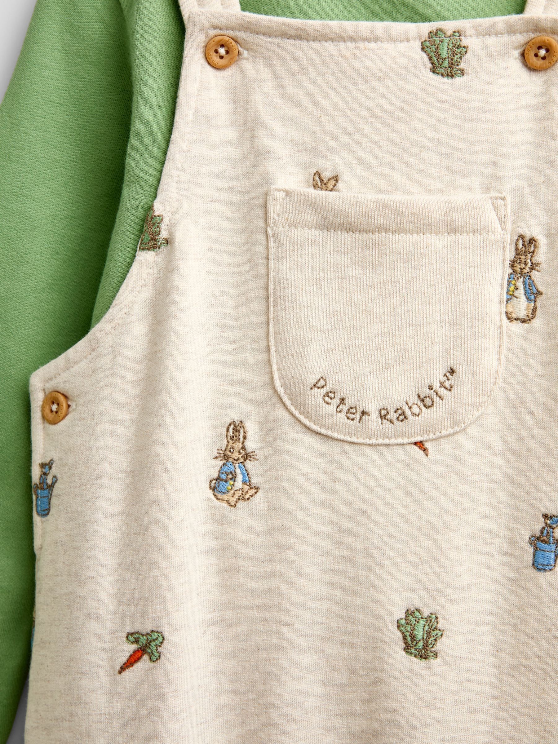 Natural Peter Rabbit™ Embroidered Dungaree & Bodysuit Set - Image 6 of 6