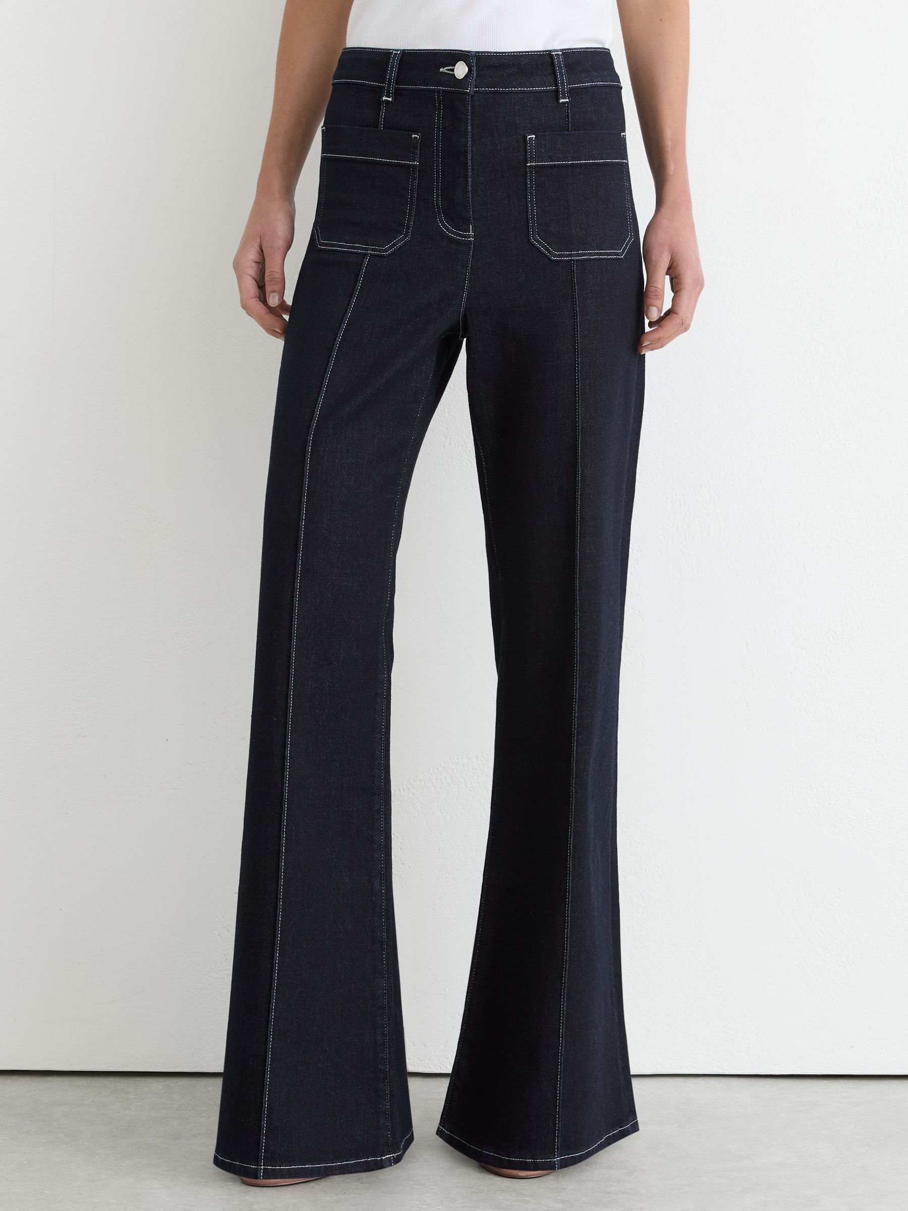 Petite Patch-Pocket Flared Jeans in Indigo Blue - Image 1 of 7