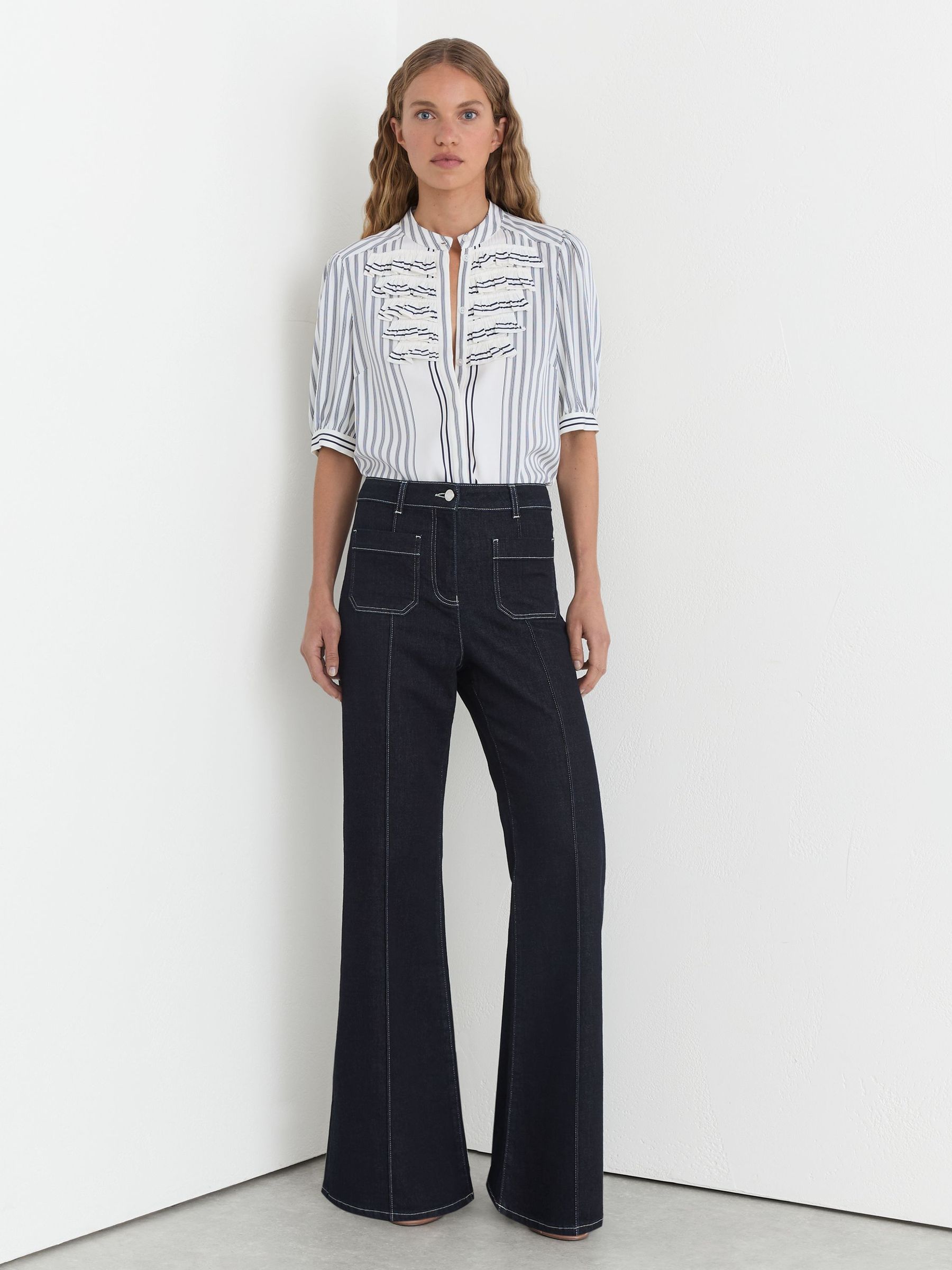 Petite Patch-Pocket Flared Jeans in Indigo Blue - Image 3 of 7