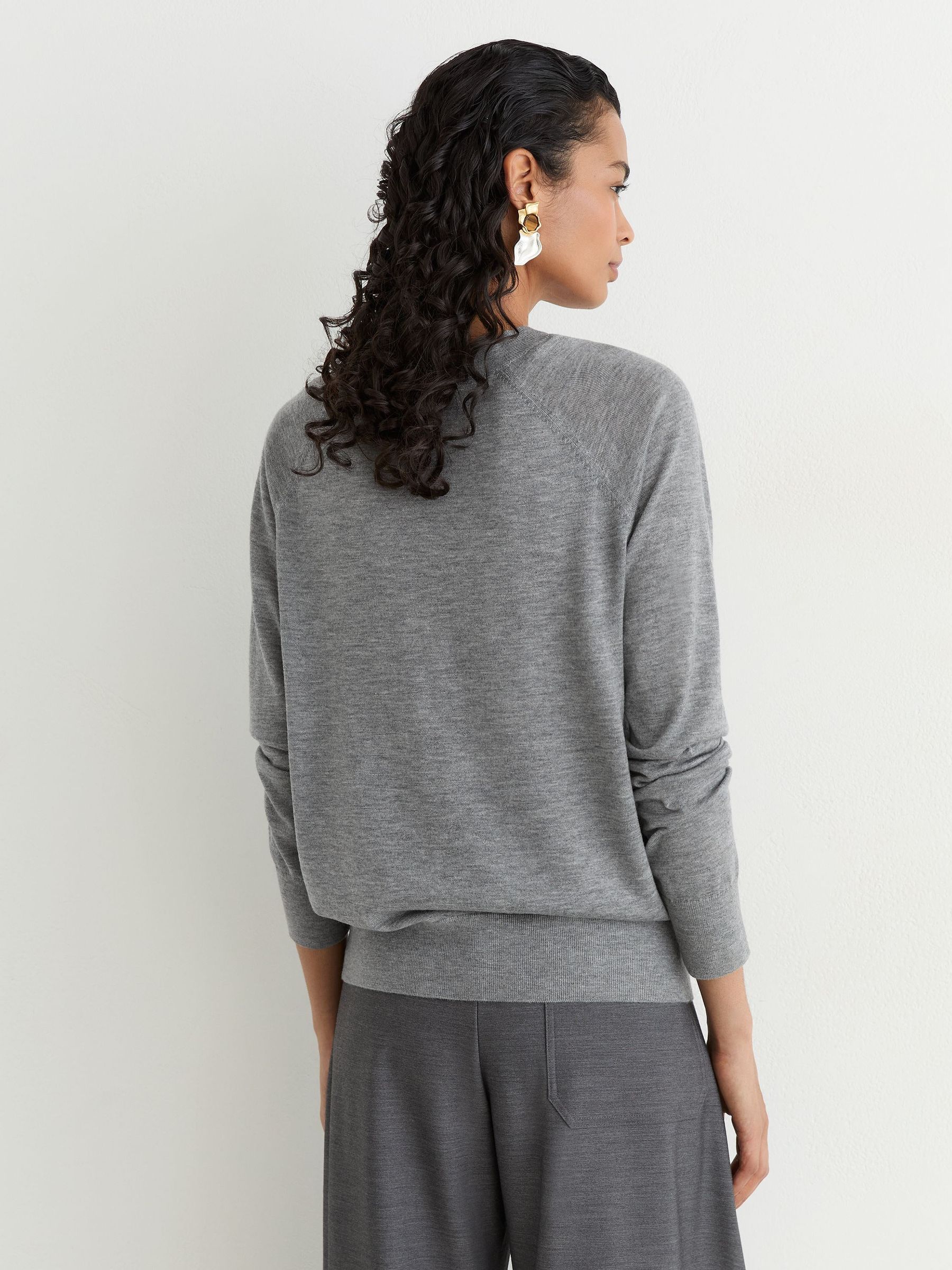Merino Wool V-Neck Jumper in Grey - Image 5 of 6
