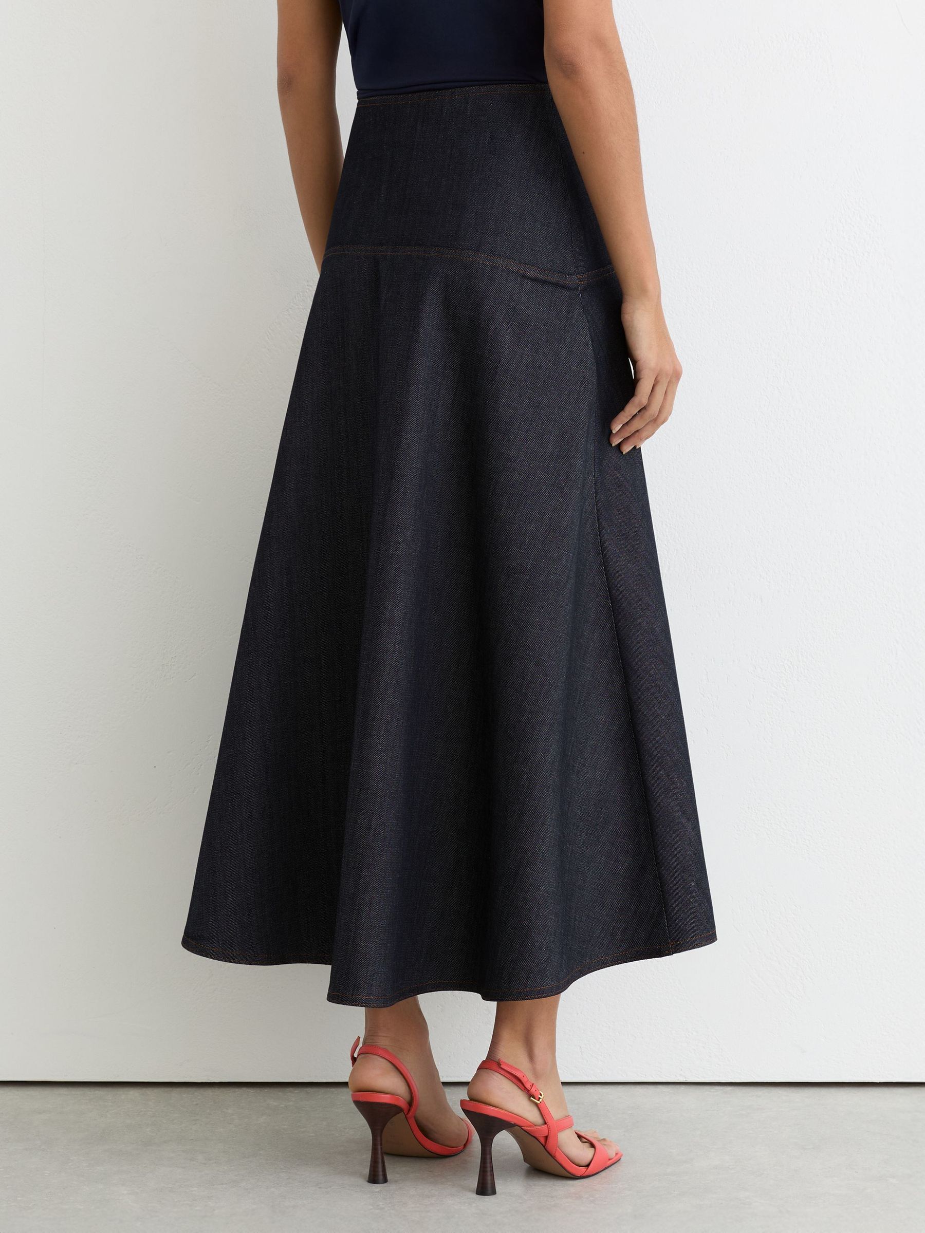Petite Button-Detail Denim Midi Skirt in Dark Blue - Image 4 of 7
