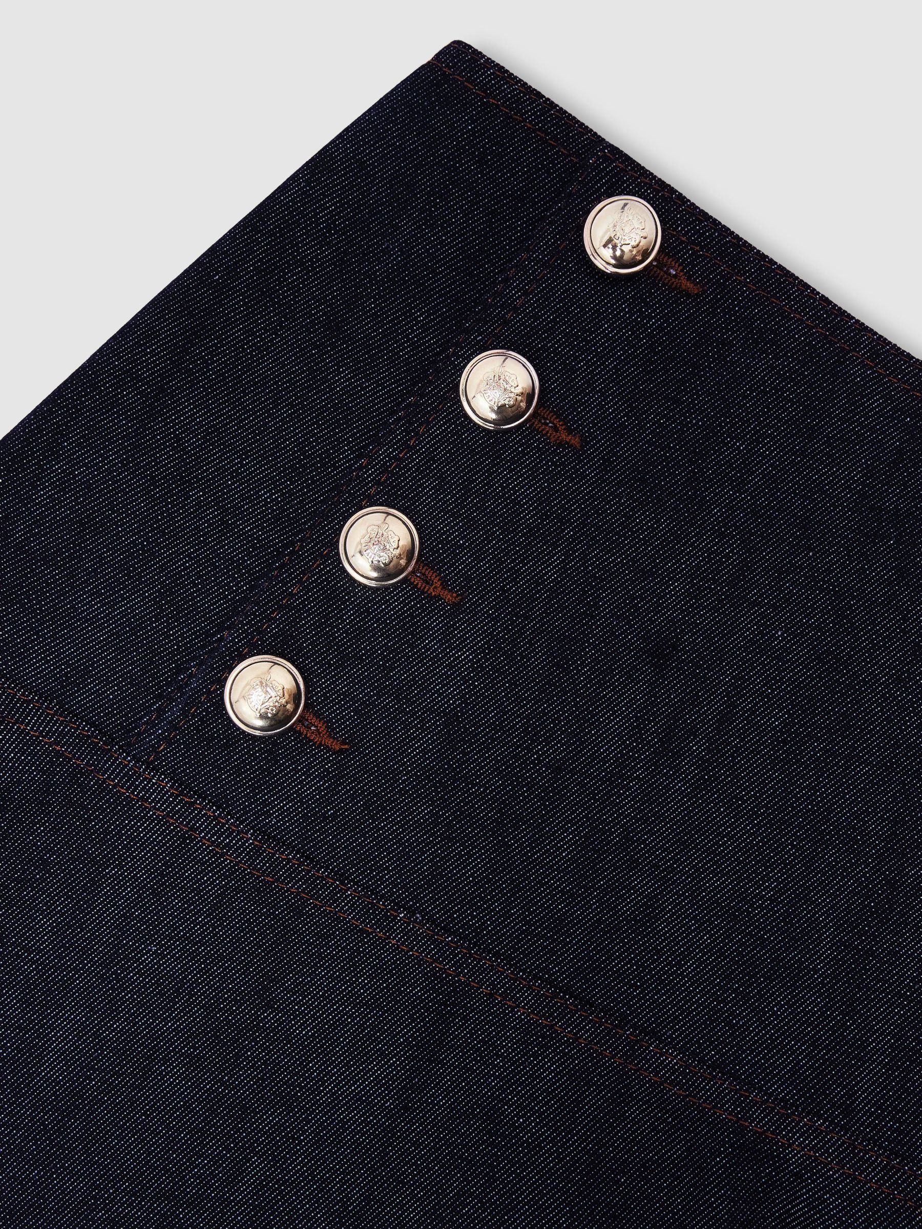 Petite Button-Detail Denim Midi Skirt in Dark Blue - Image 6 of 7