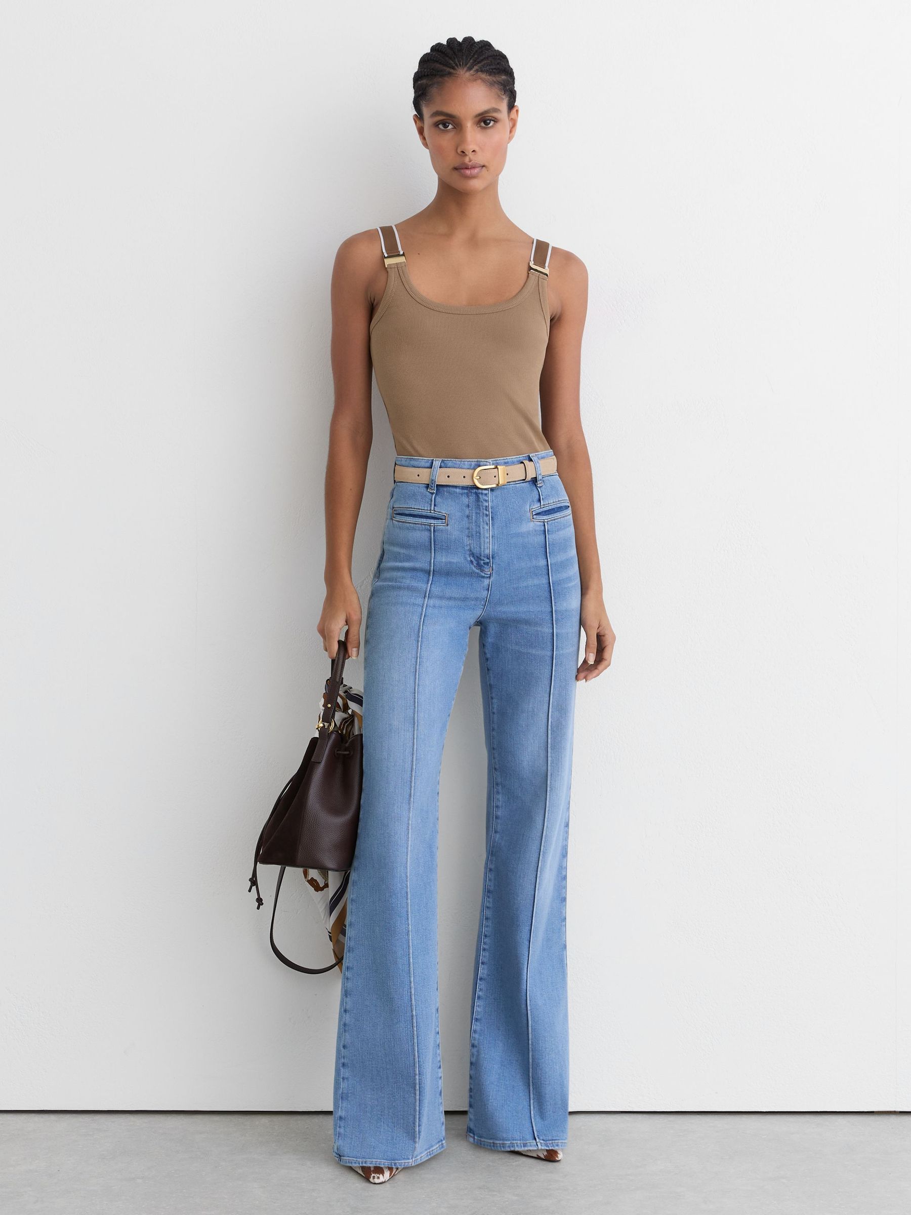 Stretch-Cotton Hardware-Detail Vest in Camel/Ivory - Image 3 of 6