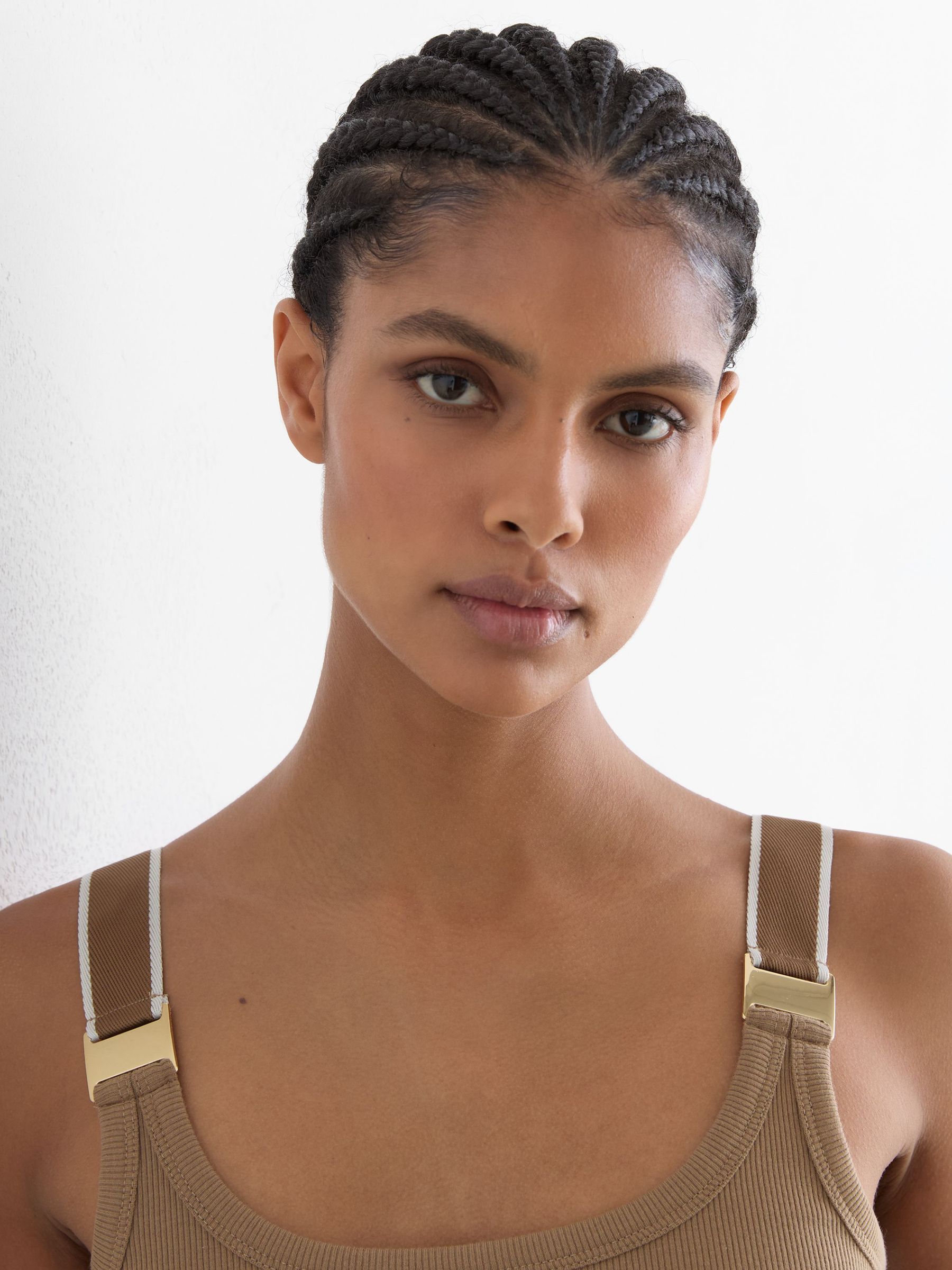 Stretch-Cotton Hardware-Detail Vest in Camel/Ivory - Image 5 of 6