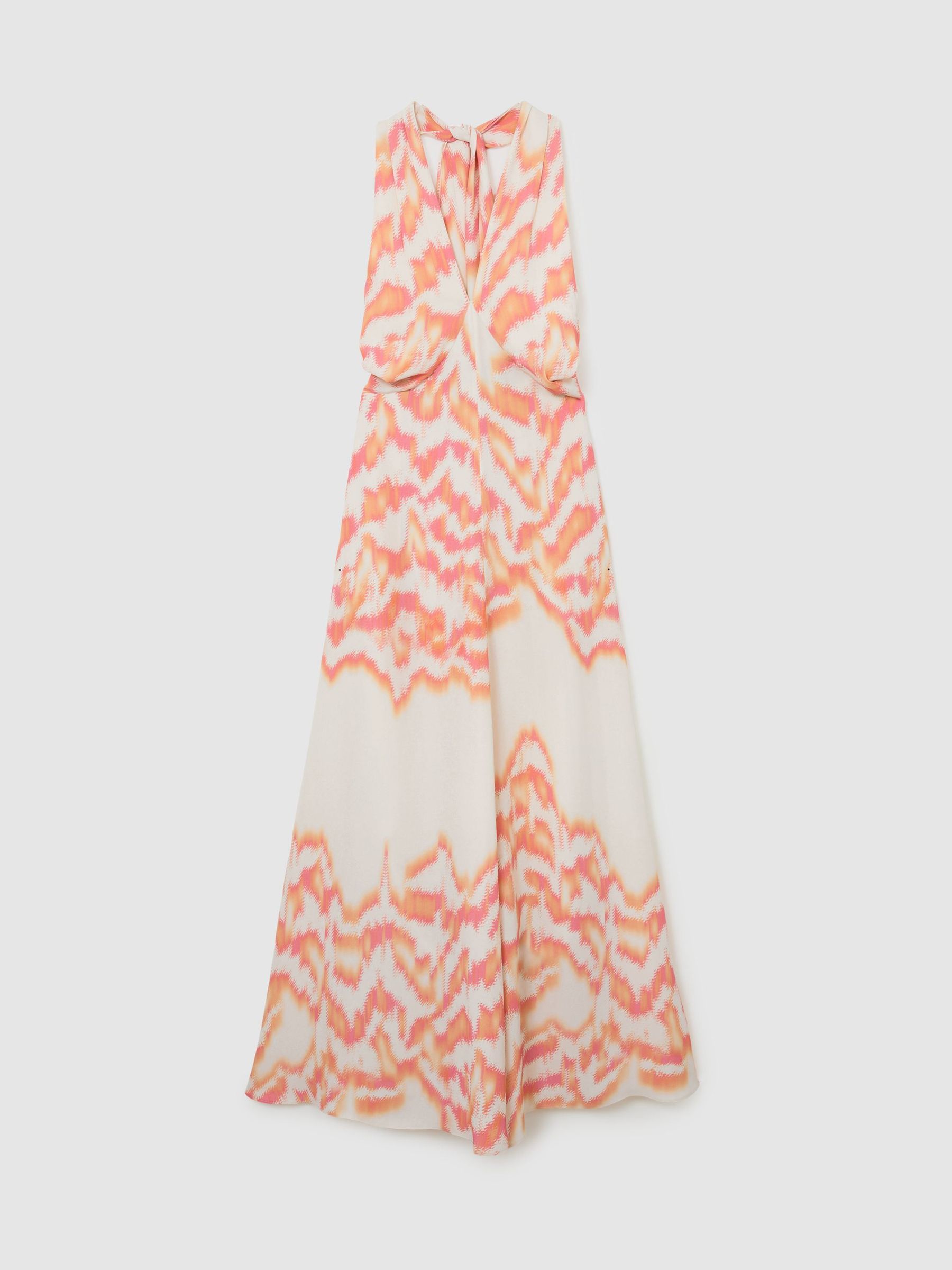 Printed Halterneck Maxi Dress in Coral Orange - Image 2 of 7