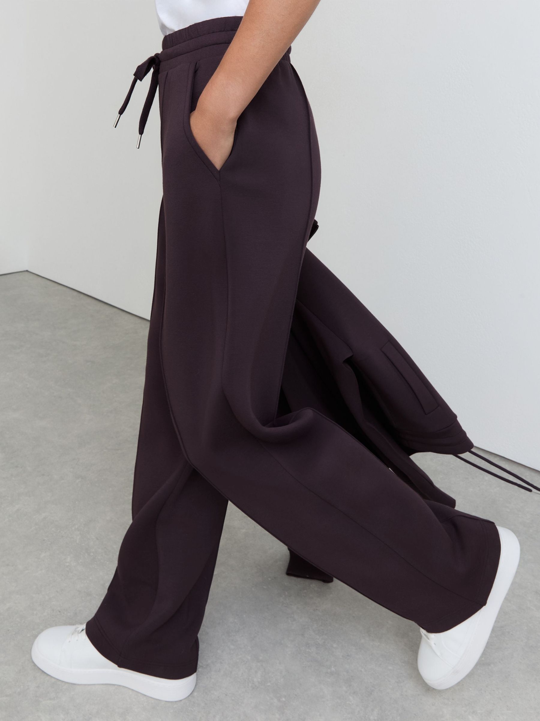 Premium Interlock Wide-Leg Joggers in Grape Burgundy - Image 3 of 7