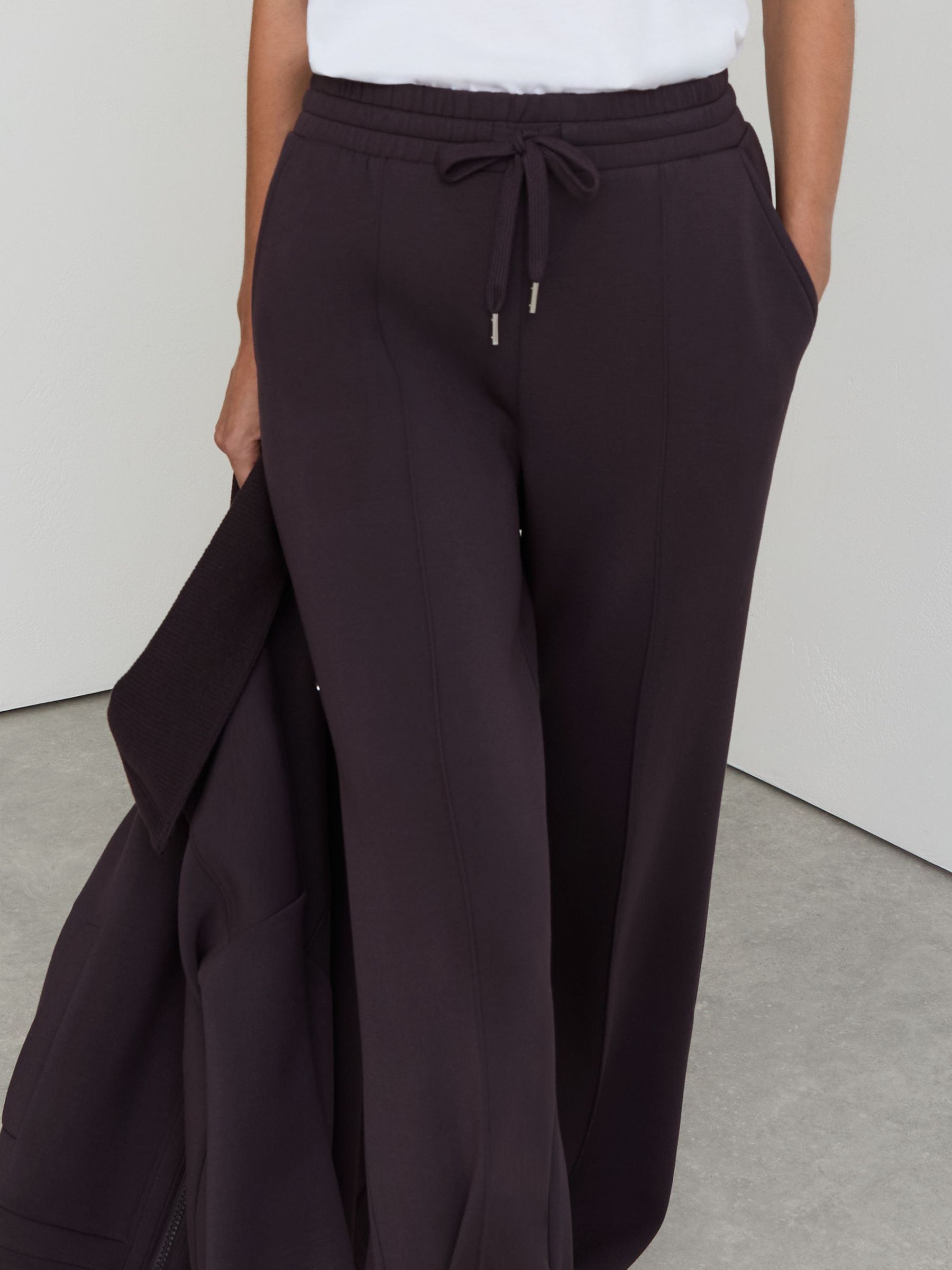 Premium Interlock Wide-Leg Joggers in Grape Burgundy - Image 6 of 7