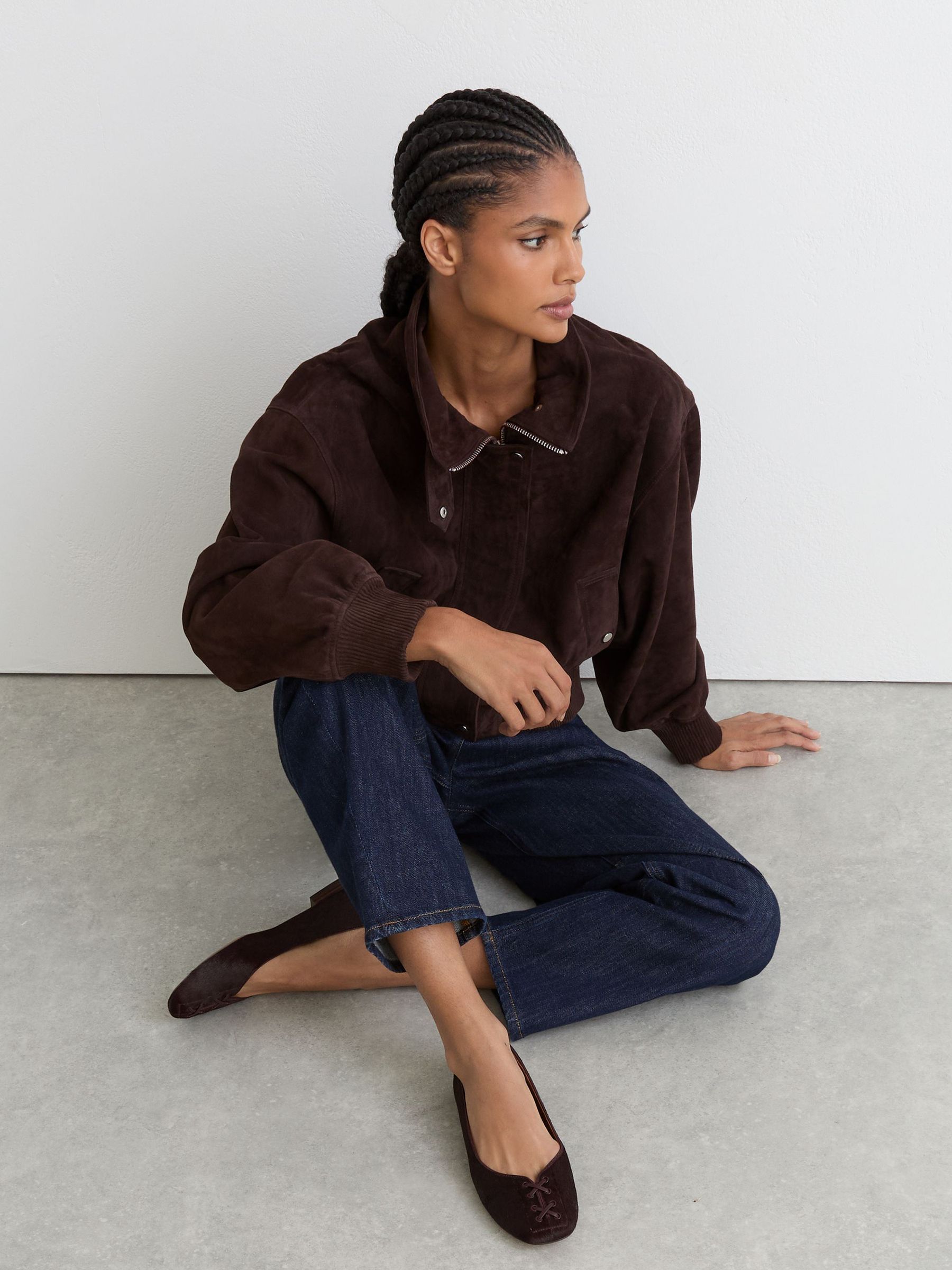 Reiss Adrianna Pony Hair-Effect Leather Lace-Up Ballet Flats - صورة 1 من 6