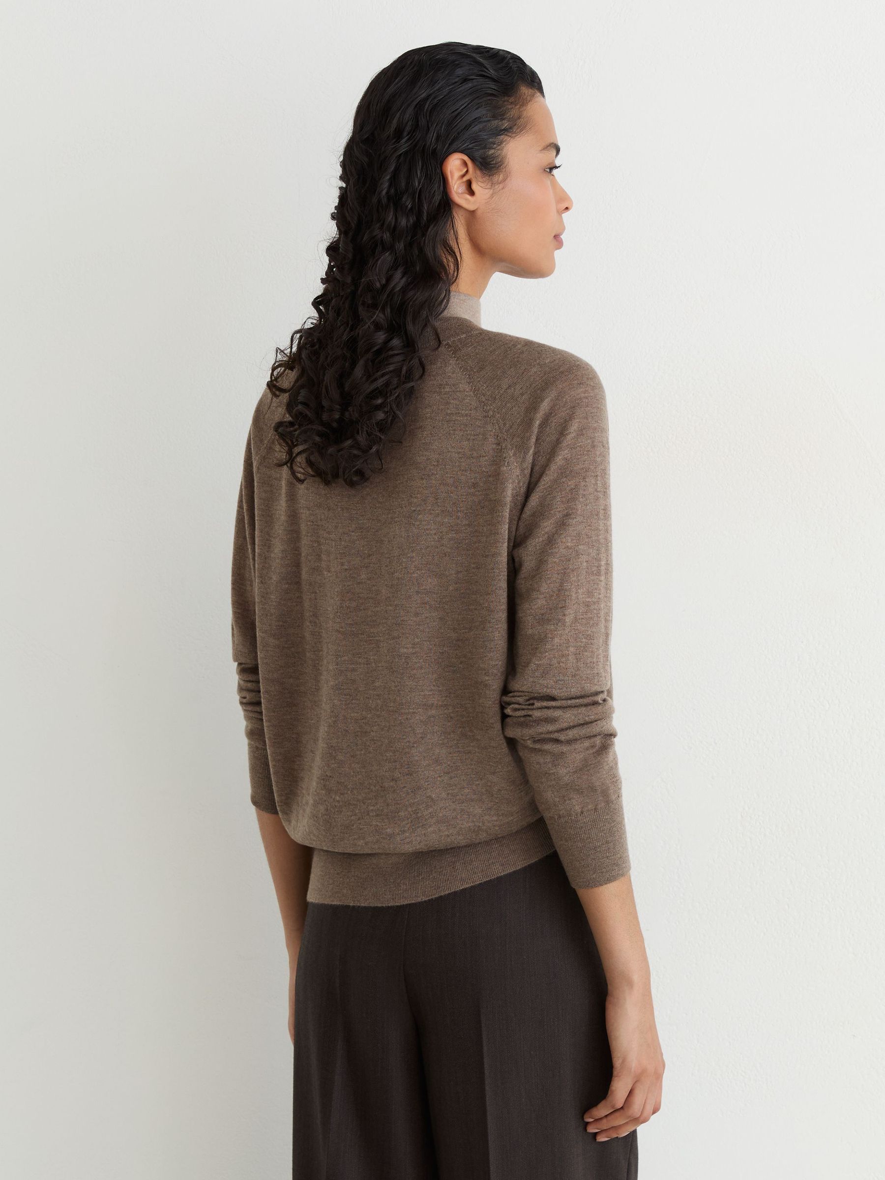 Merino Wool V-Neck Jumper in Mocha Brown - Image 5 of 6