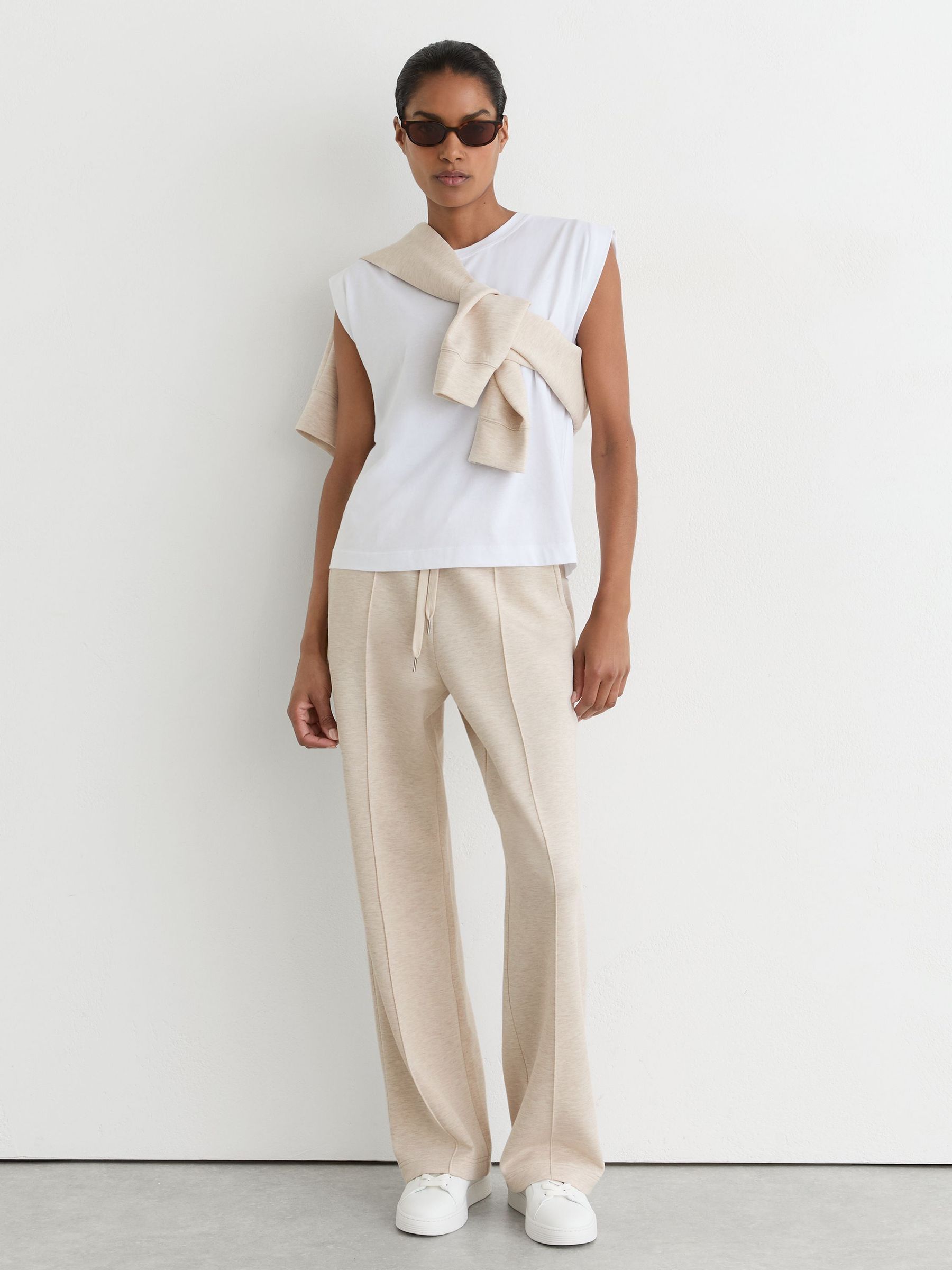 Premium Interlock Wide-Leg Joggers in Neutral Marl - Image 1 of 8