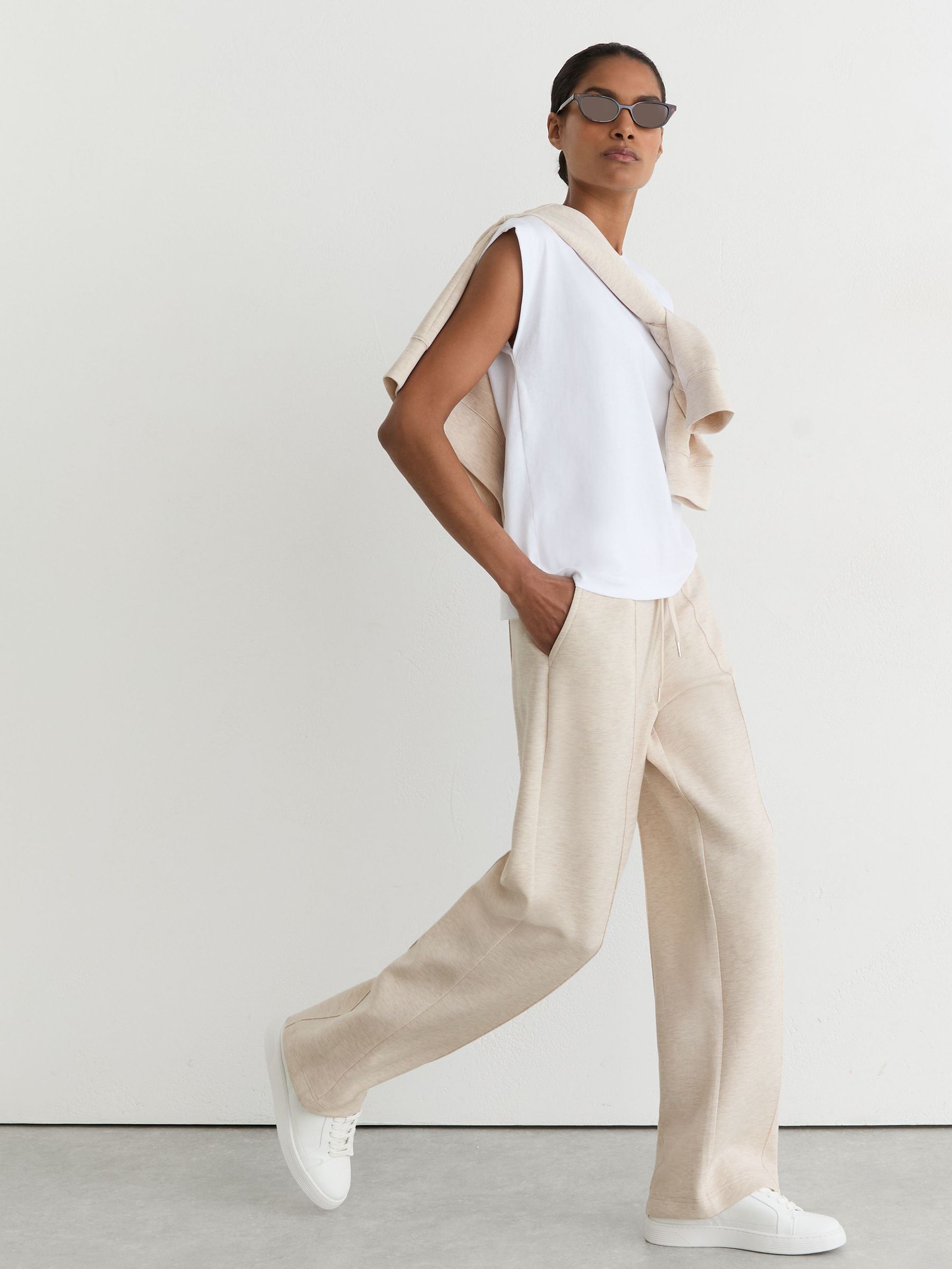 Premium Interlock Wide-Leg Joggers in Neutral Marl - Image 4 of 8