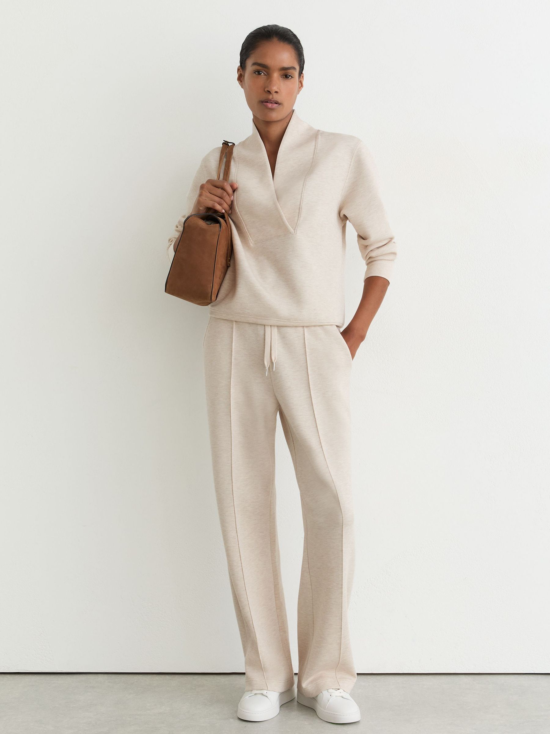 Premium Interlock Wide-Leg Joggers in Neutral Marl - Image 7 of 8