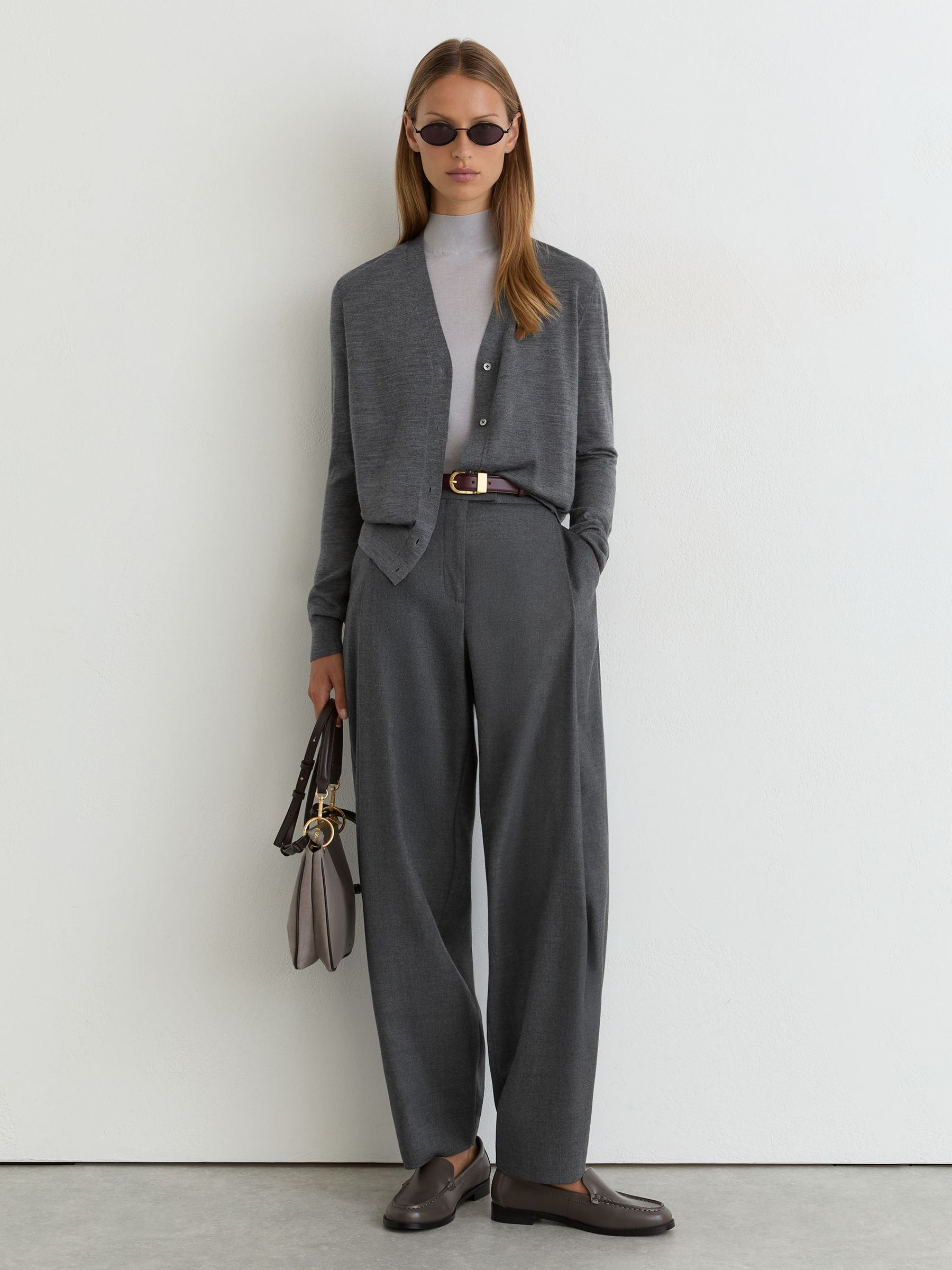 Merino Wool V-Neck Cardigan in Charcoal Grey - Image 4 of 6