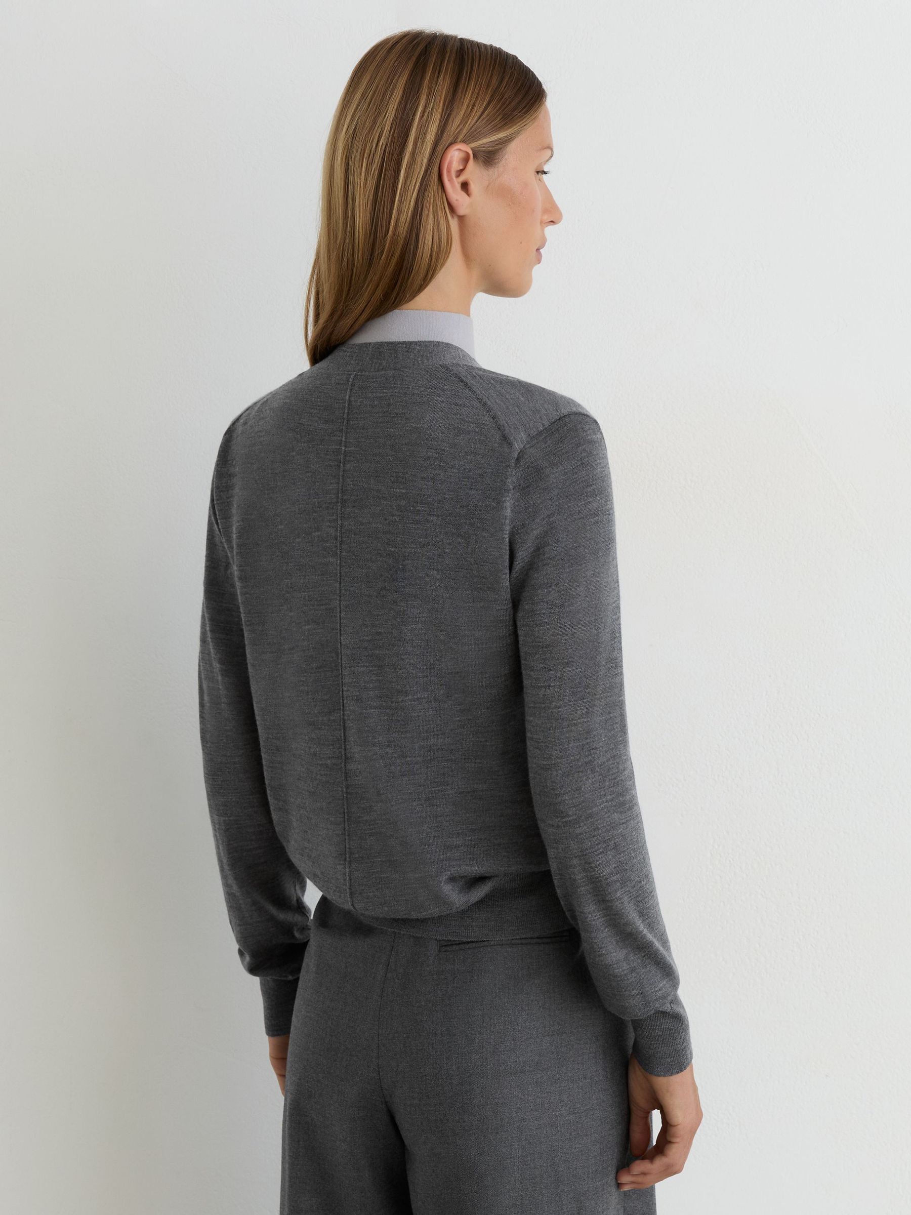 Merino Wool V-Neck Cardigan in Charcoal Grey - Image 5 of 6