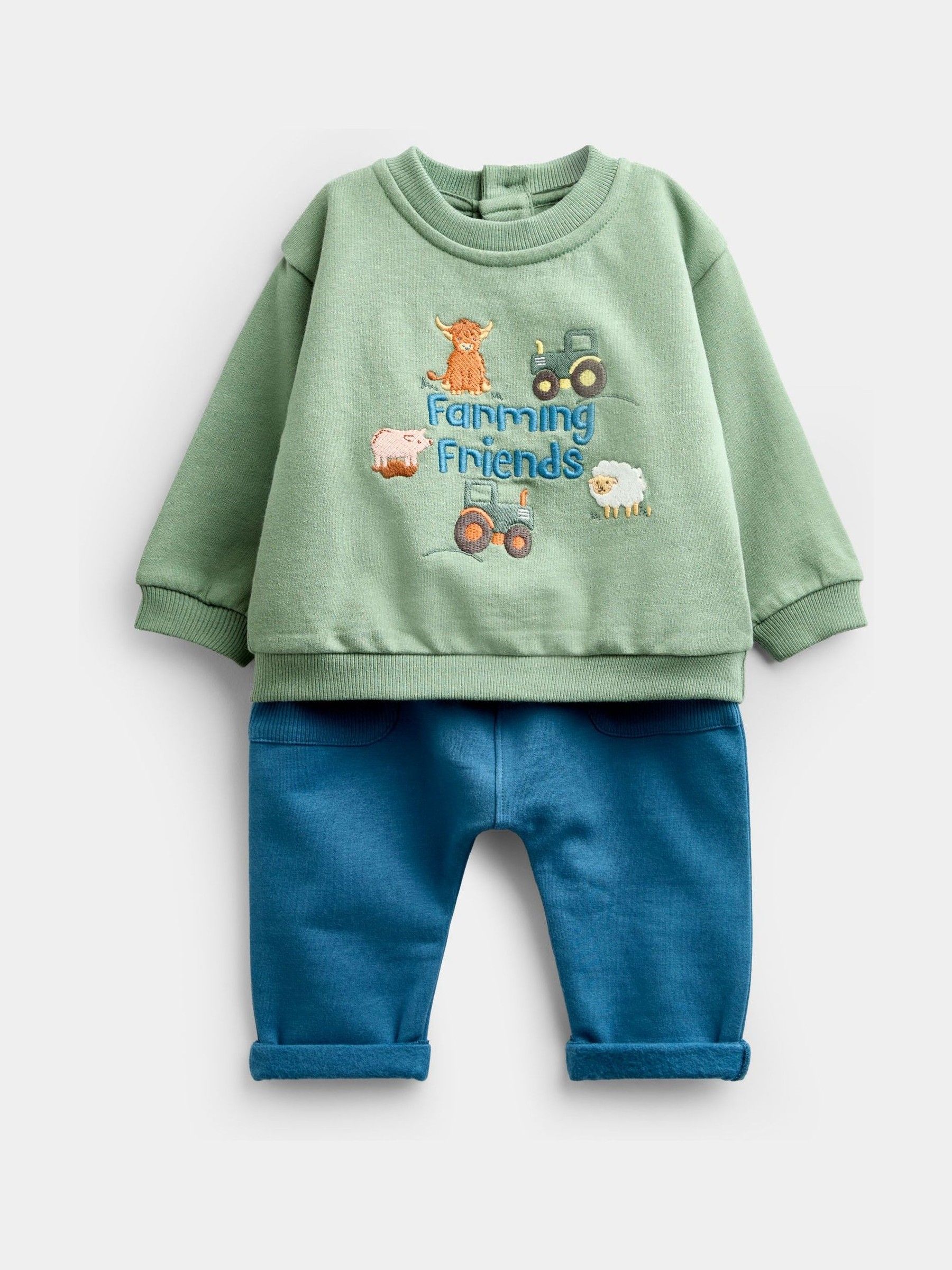 Green Farmyard Baby Appliqué Sweatshirt & Jogger Set - Image 1 of 6 Green Farmyard Baby Appliqué Sweatshirt & Jogger Set - Image 1 of 6