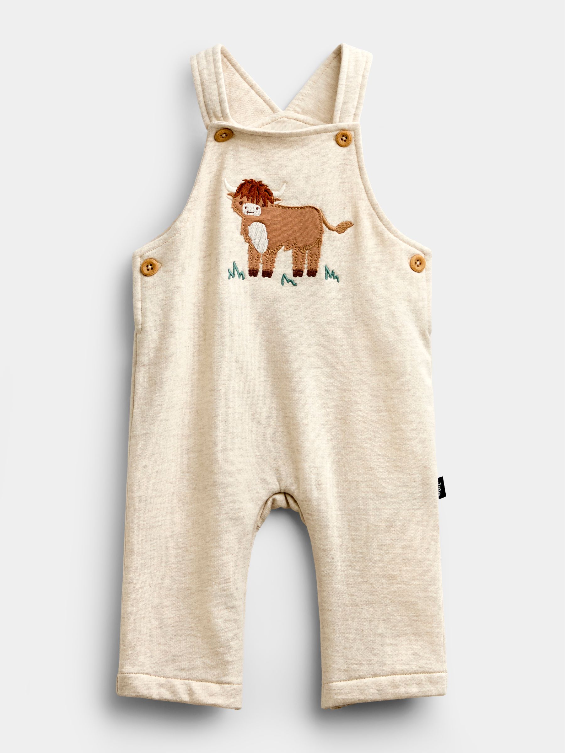 Oat Marl Highland Cow Appliqué Dungaree Set - Image 4 of 6
