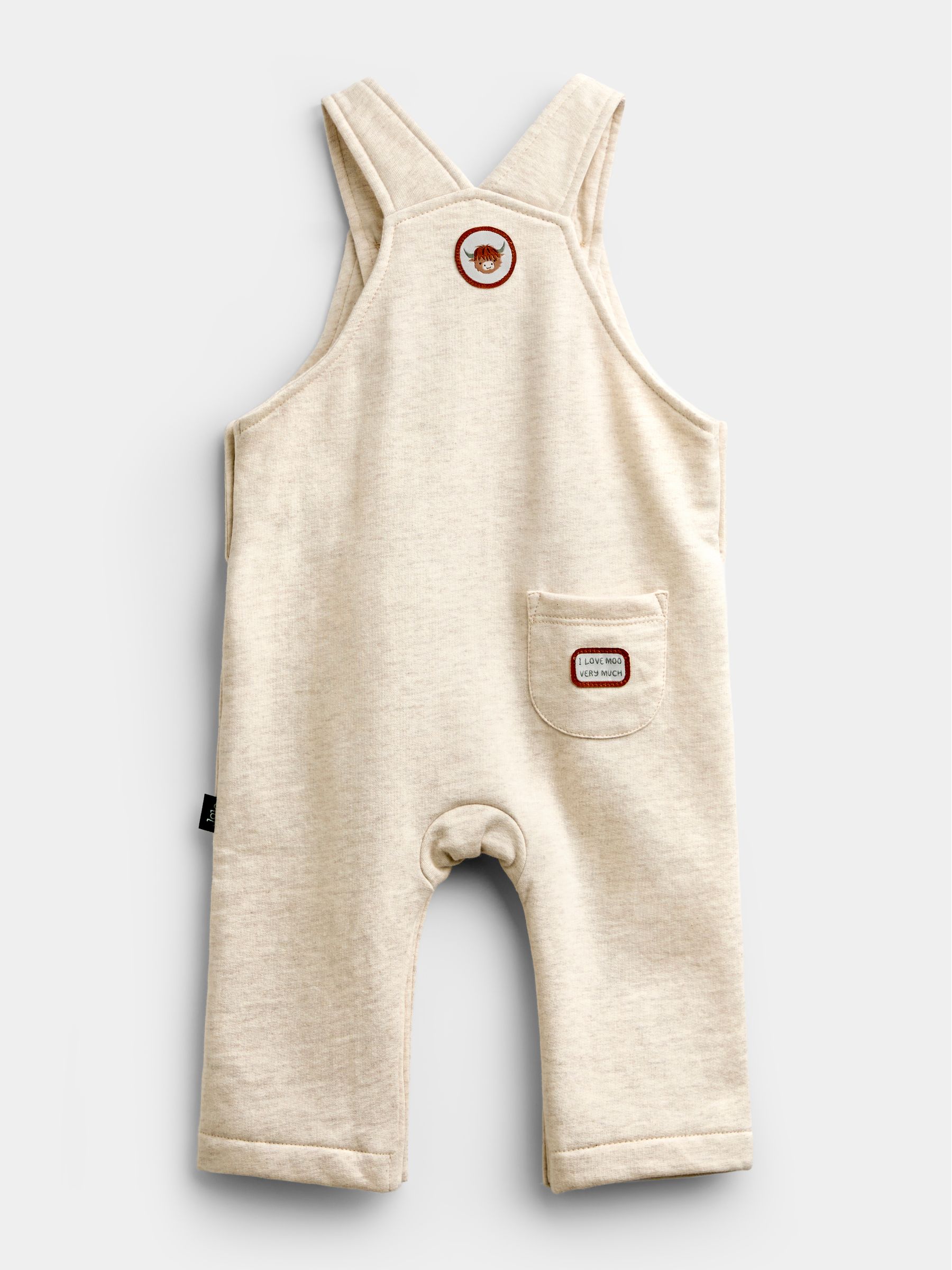 Oat Marl Highland Cow Appliqué Dungaree Set - Image 5 of 6