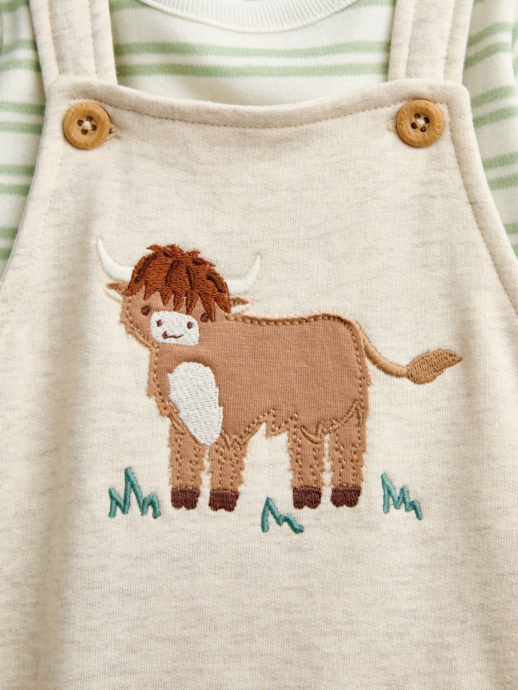 Oat Marl Highland Cow Appliqué Dungaree Set - Image 6 of 6