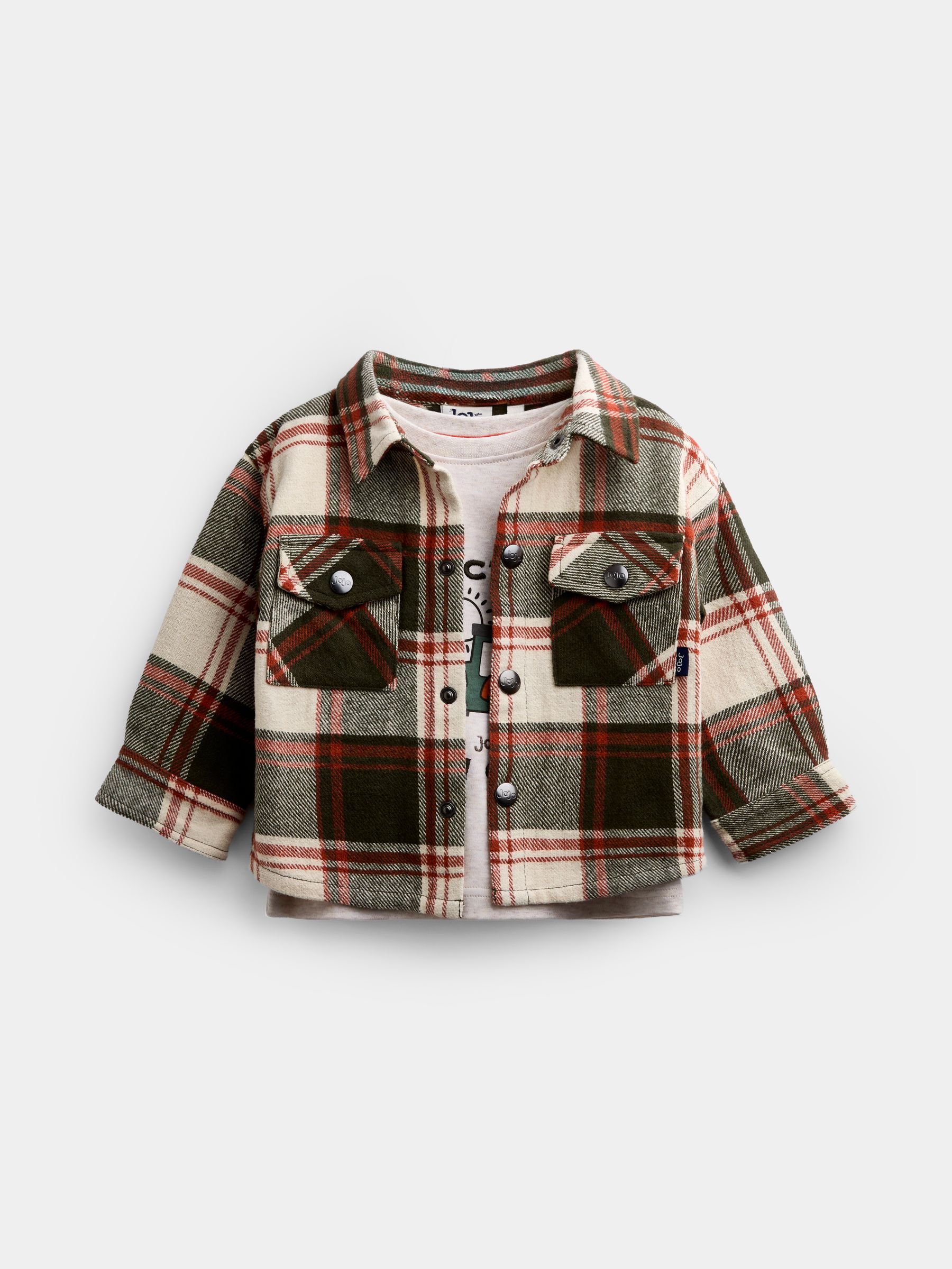 Khaki Green Brushed Check Shirt And T-Shirt - Image 1 of 7