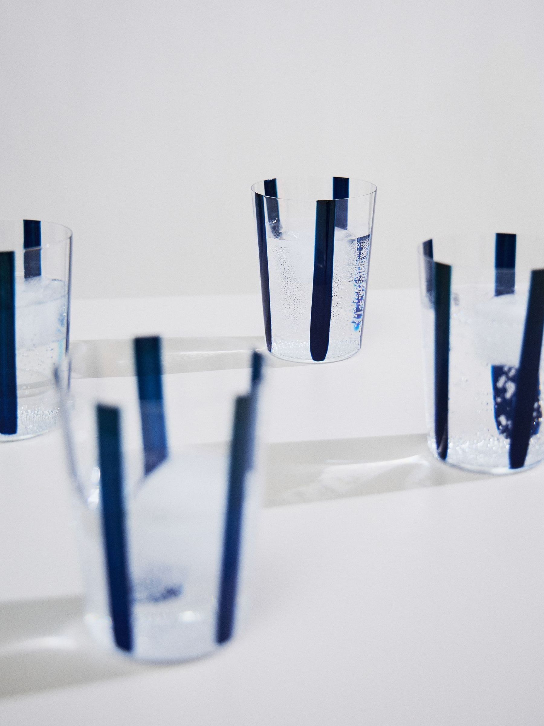 The Conran Shop Set of 4 Navy Nova Stripe 500ml Tumblers - Image 1 of 5