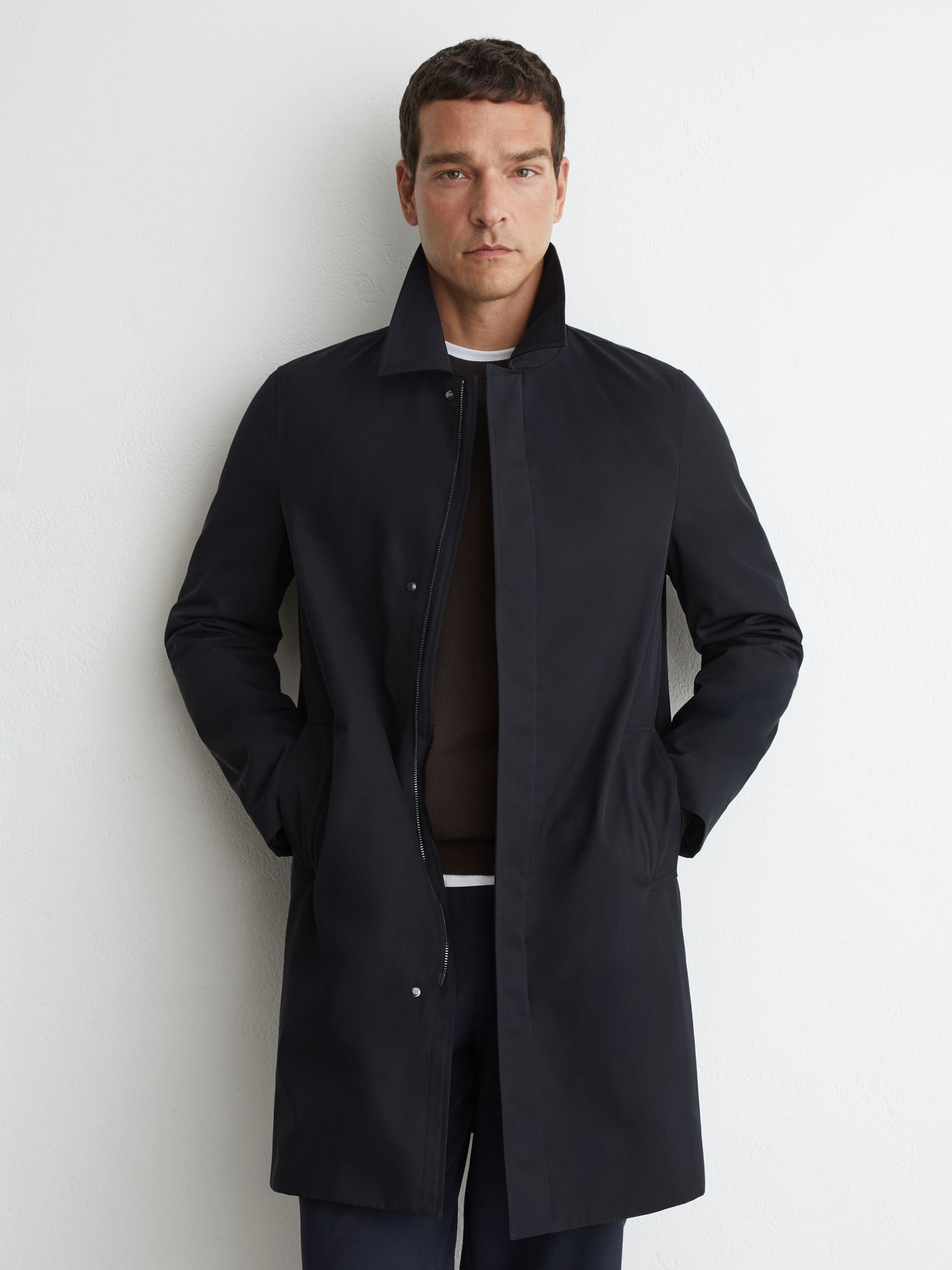 Technical Long Zip-Through Jacket in Navy - Image 1 of 6