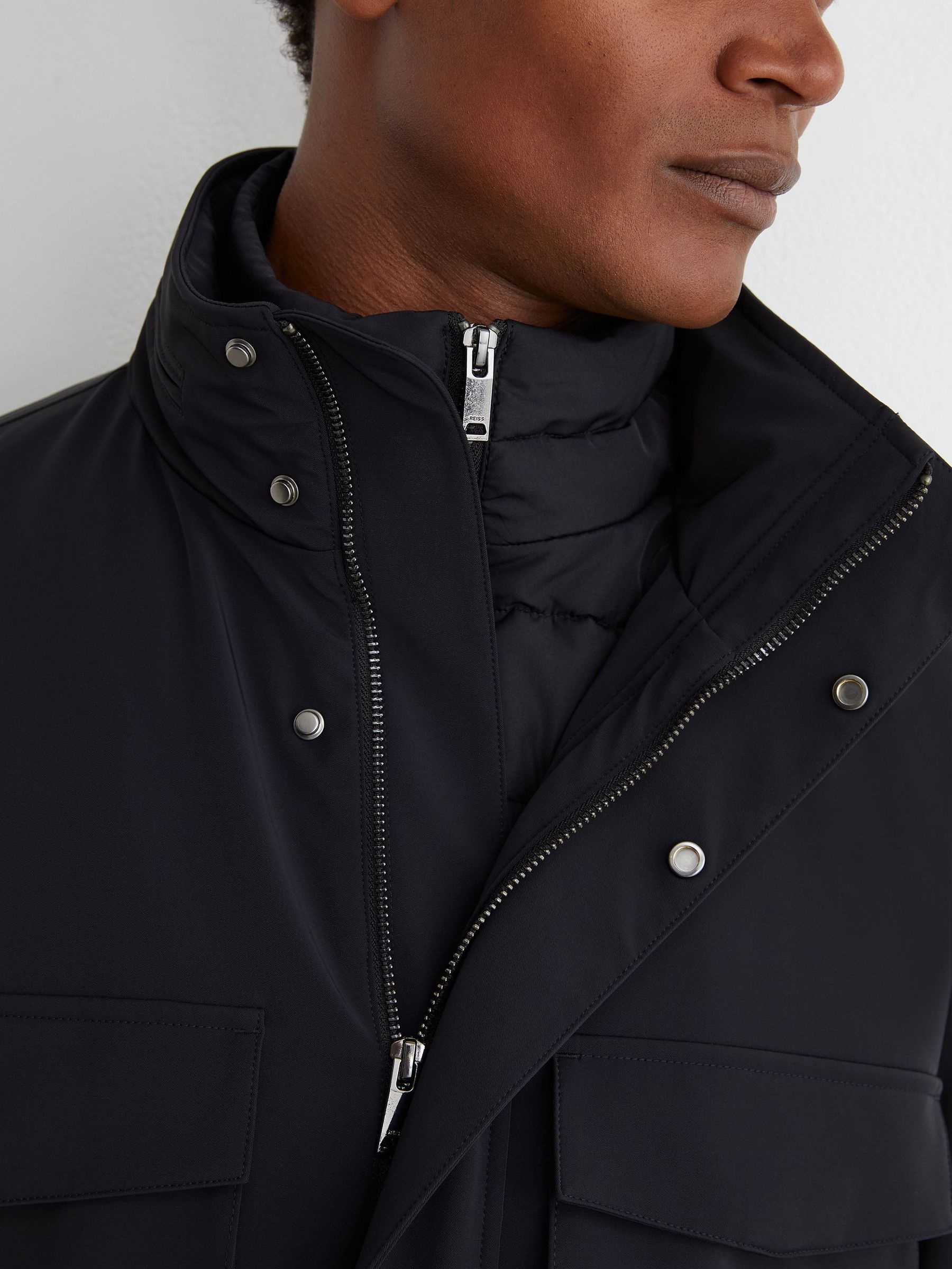Four-Pocket Hooded Jacket with Removable Gilet in Navy - Image 4 of 8