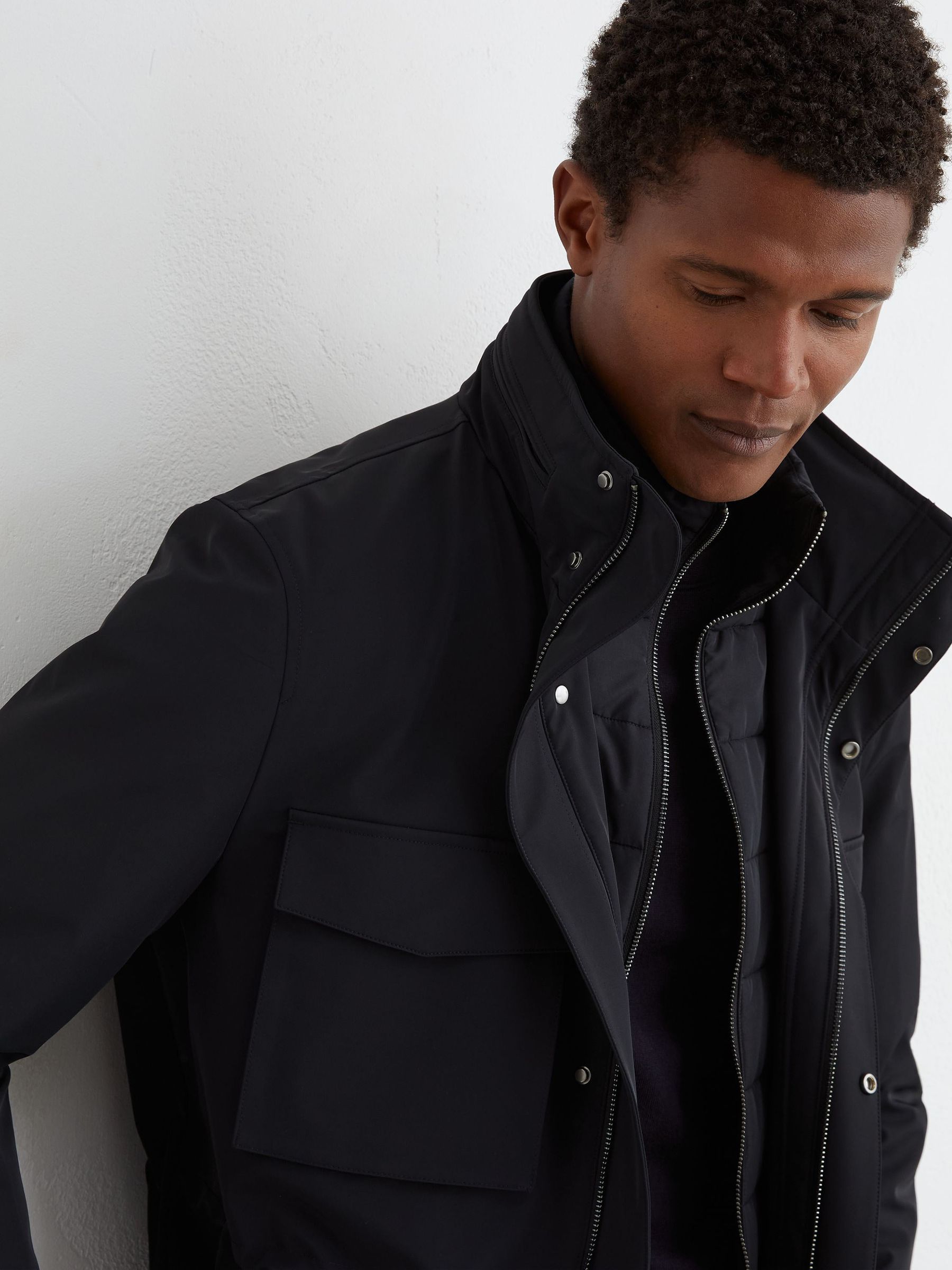 Four-Pocket Hooded Jacket with Removable Gilet in Navy - Image 6 of 8