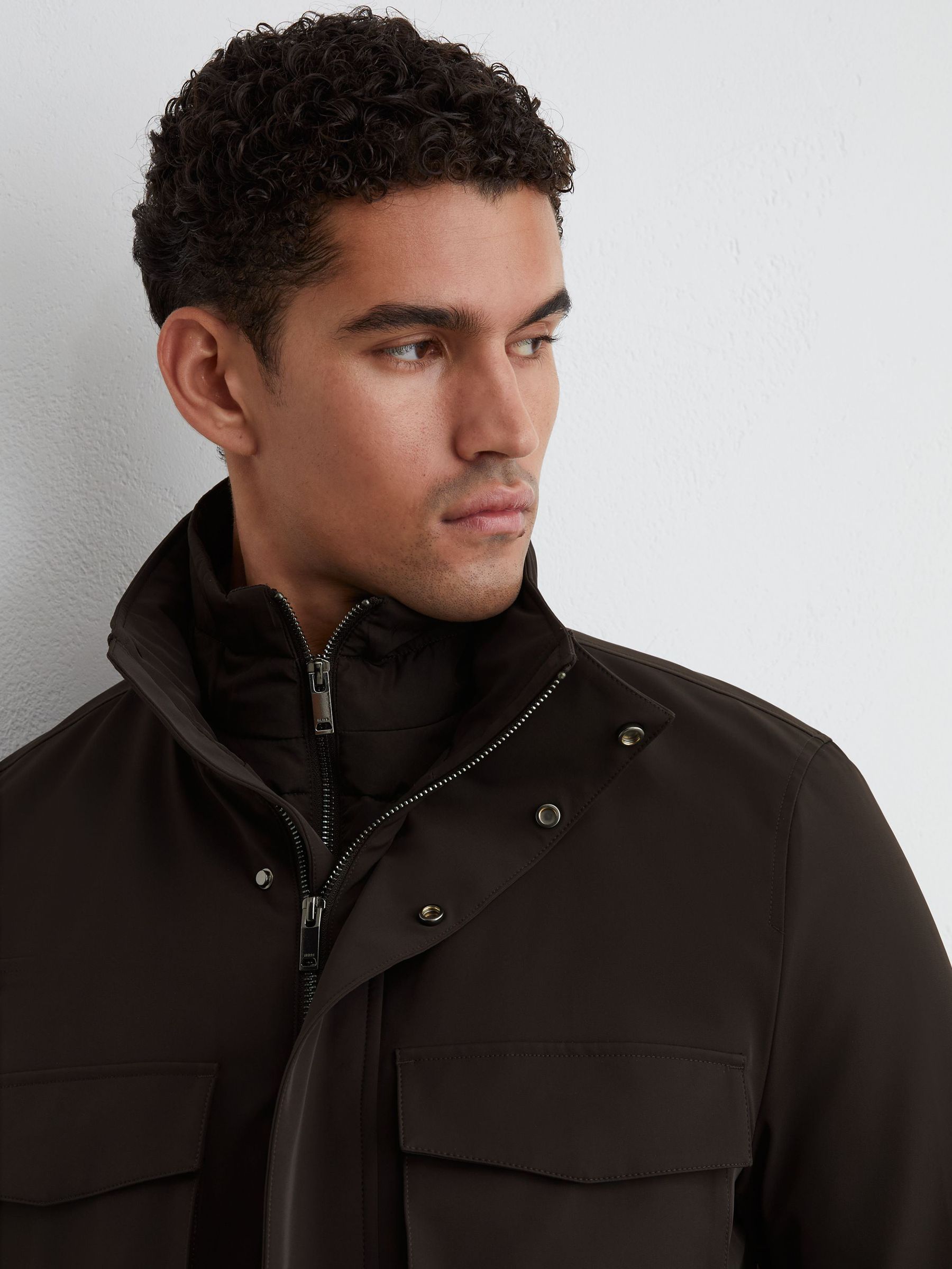 Four-Pocket Hooded Jacket with Removable Gilet in Dark Brown - Image 4 of 6