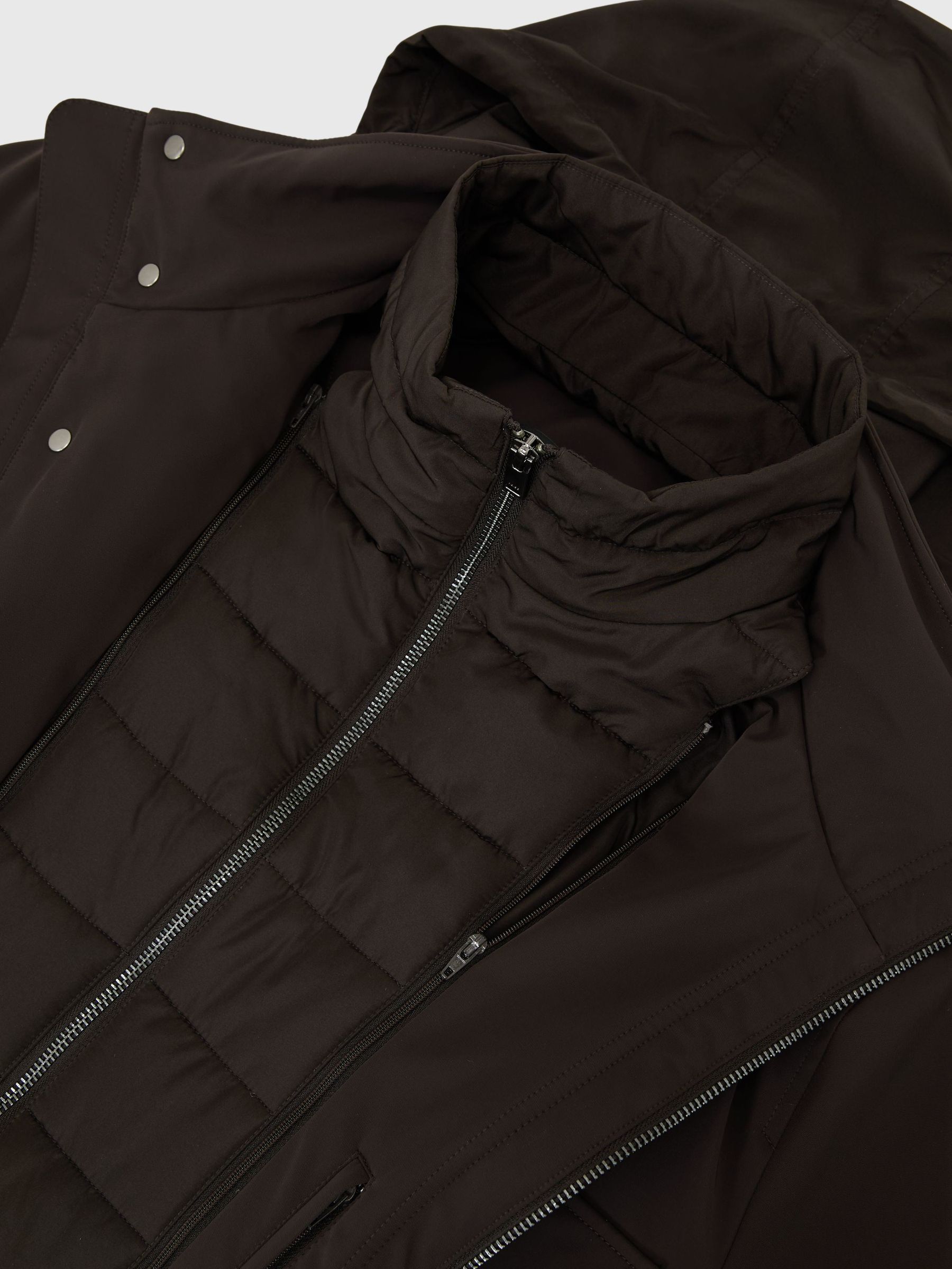 Four-Pocket Hooded Jacket with Removable Gilet in Dark Brown - Image 6 of 6