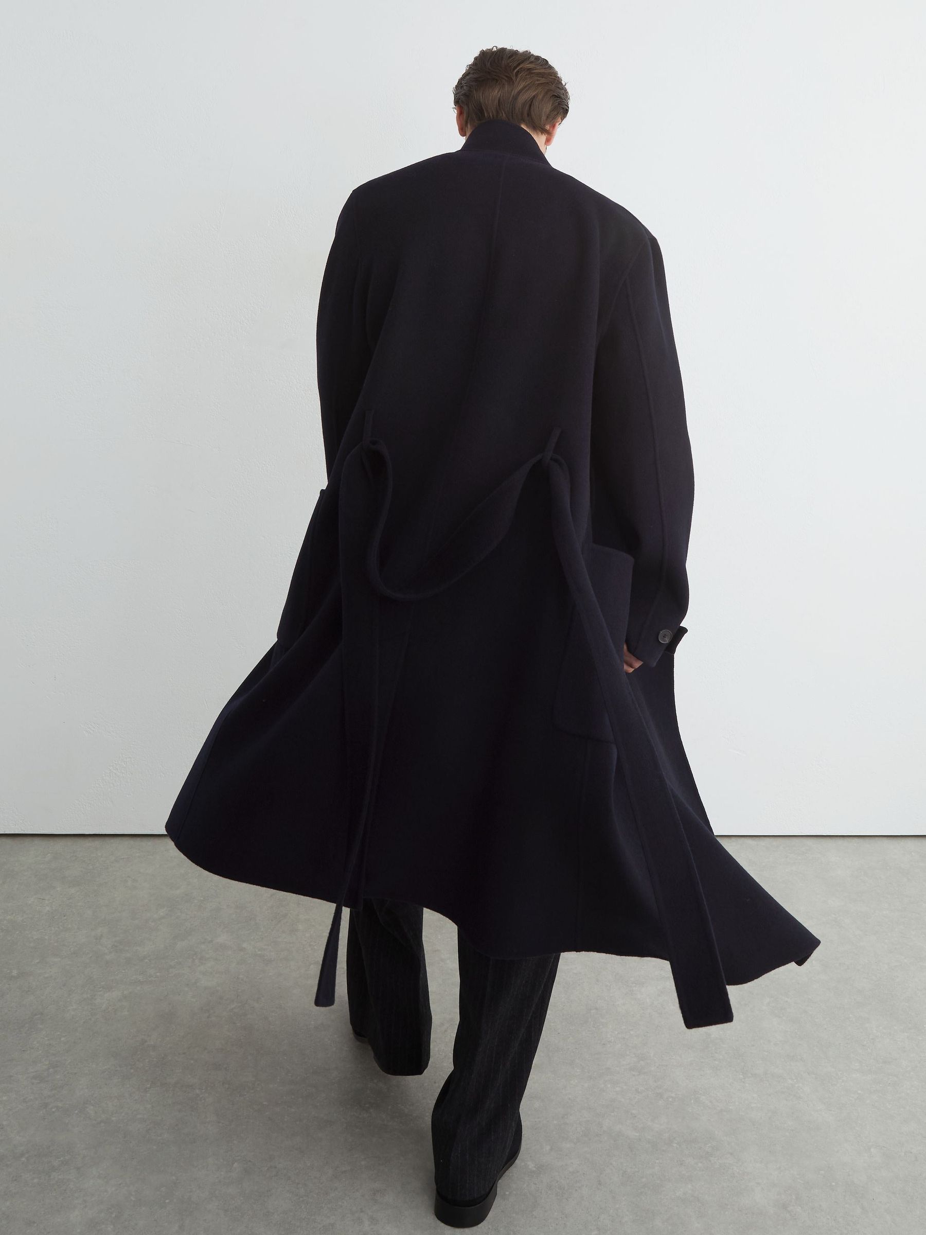 Wool-Blend Blindseam Belted Overcoat in Navy - Image 10 of 11