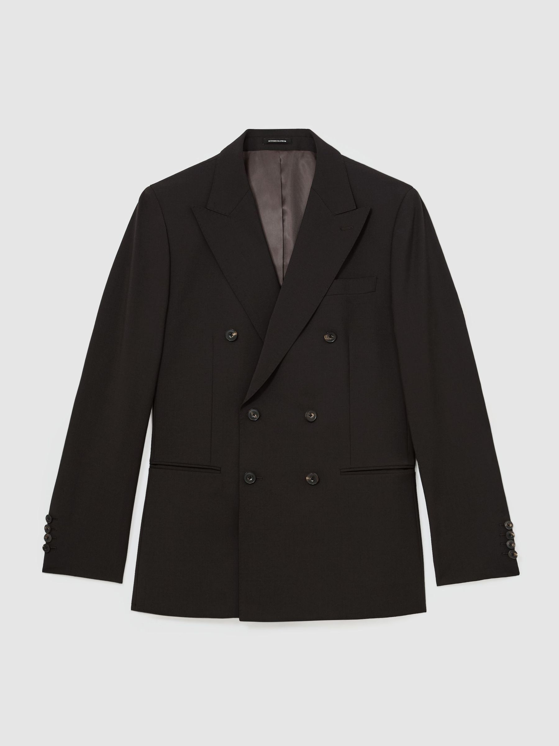 Wool-Blend Double-Breasted Suit Blazer Tailored-Fit in Chocolate Brown - Image 2 of 7 Wool-Blend Double-Breasted Suit Blazer Tailored-Fit in Chocolate Brown - Image 2 of 7