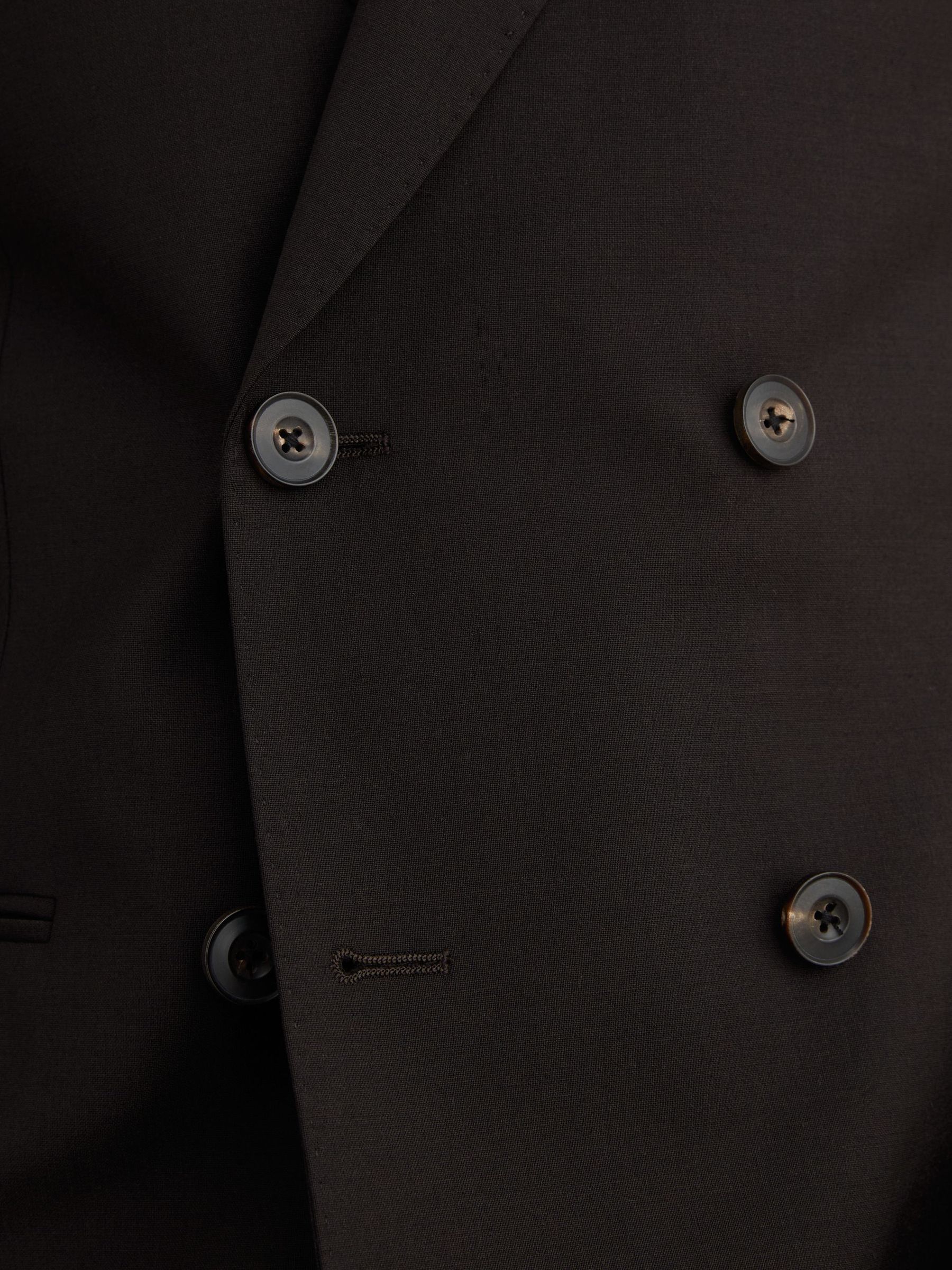Wool-Blend Double-Breasted Suit Blazer Tailored-Fit in Chocolate Brown - Image 4 of 7