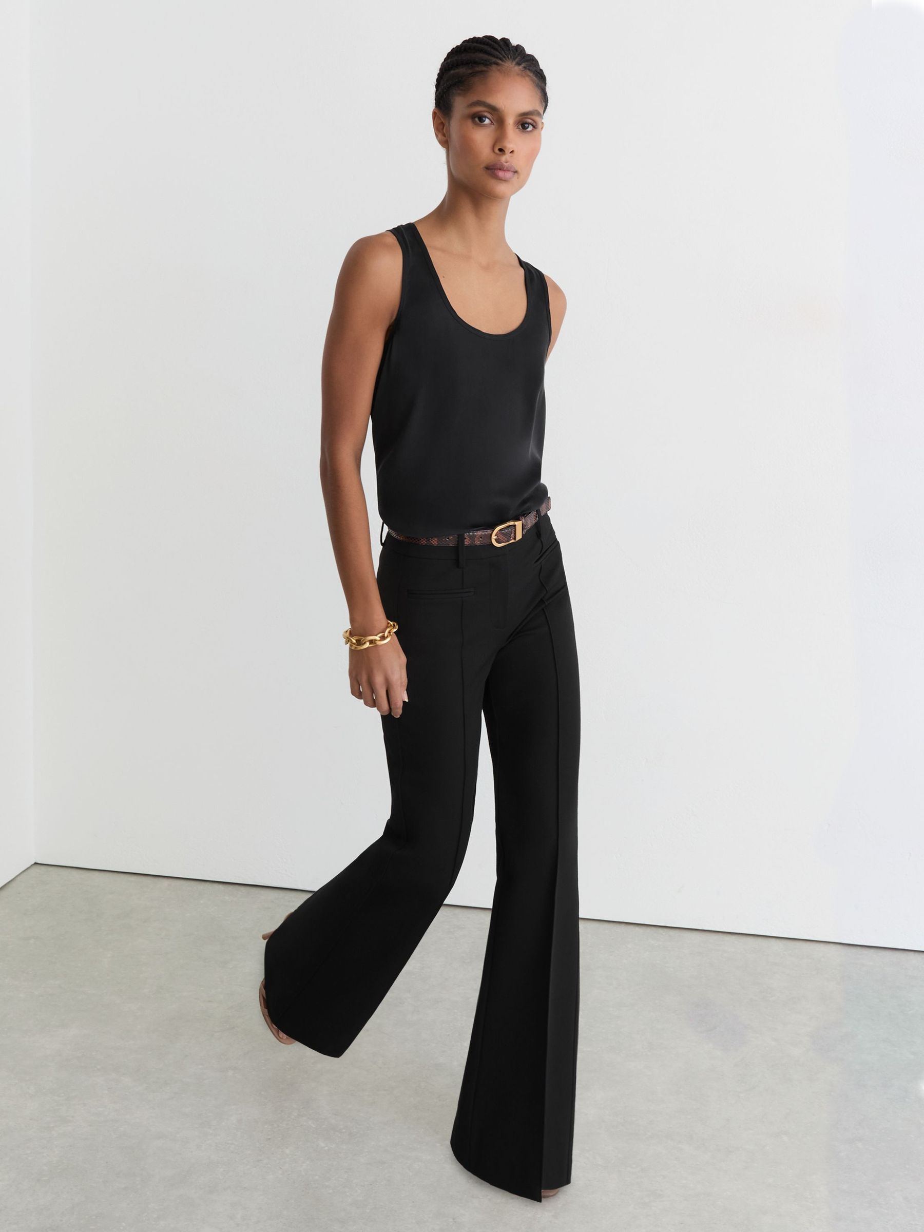 Tall High Rise Flared Trousers in Black - Image 4 of 7