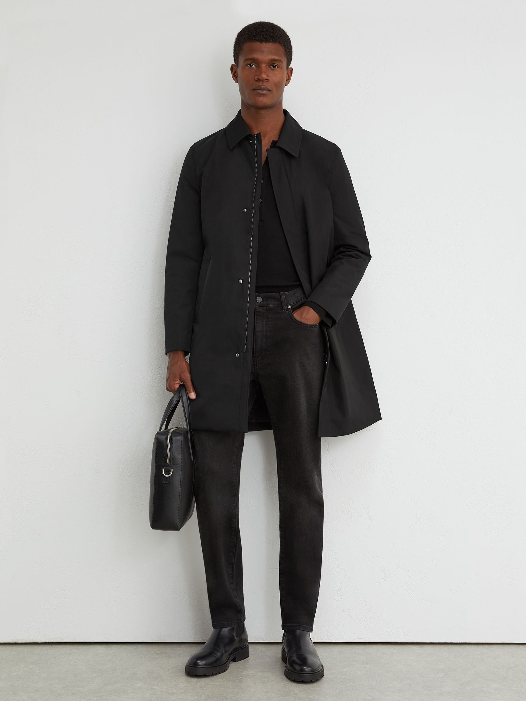 Technical Long Zip-Through Jacket in Black - Image 1 of 7