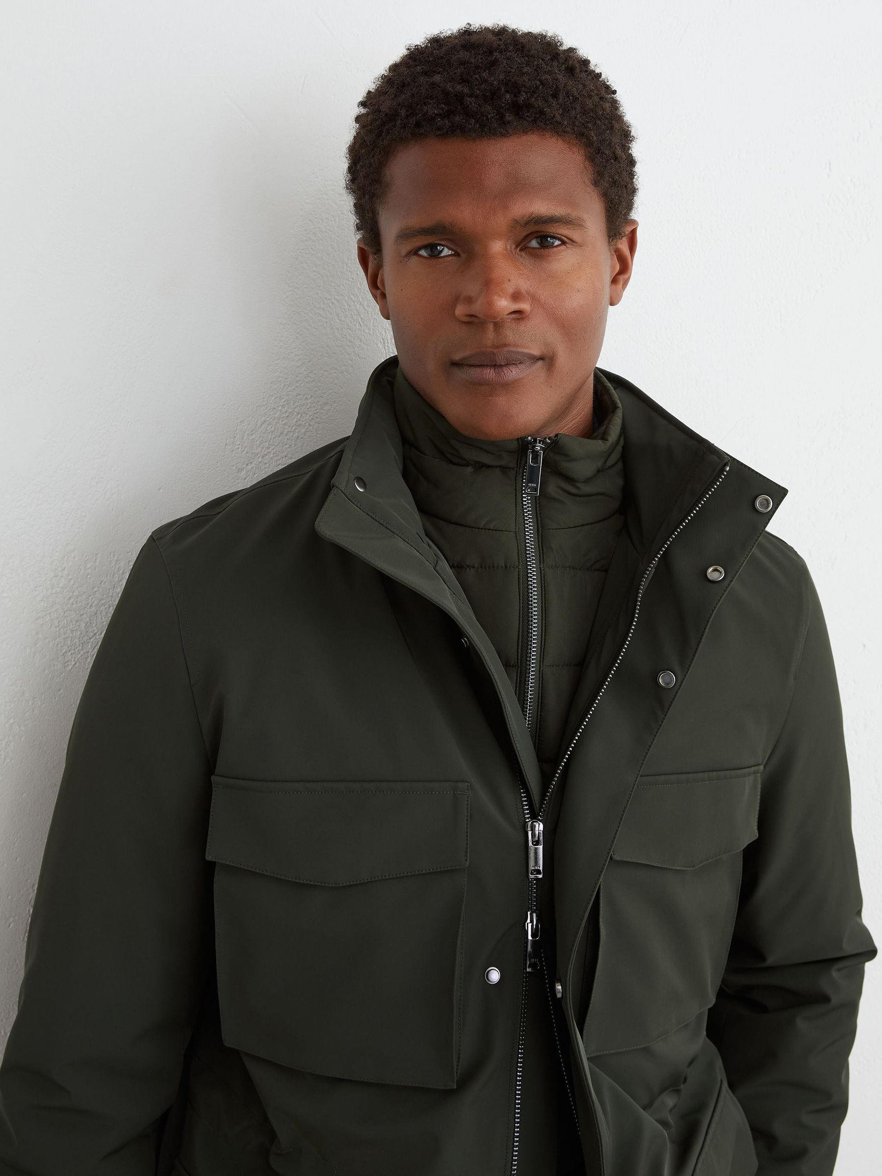 Four-Pocket Hooded Jacket with Removable Gilet in Dark Green - Image 6 of 8