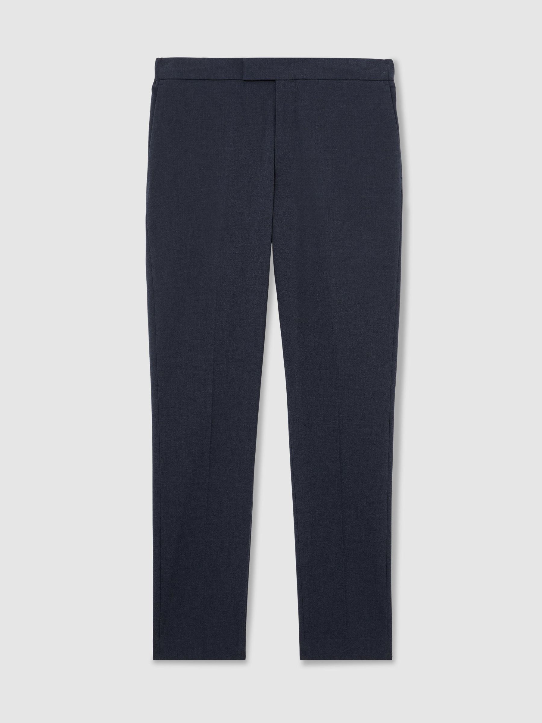 Slim Fit Stretch Drawstring Trousers in Airforce Blue Melange - Image 2 of 6 Slim Fit Stretch Drawstring Trousers in Airforce Blue Melange - Image 2 of 6