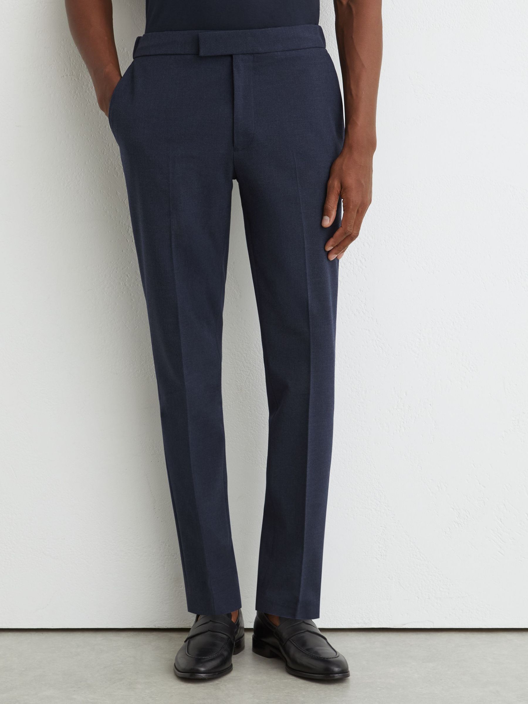 Slim Fit Stretch Drawstring Trousers in Airforce Blue Melange - Image 3 of 6
